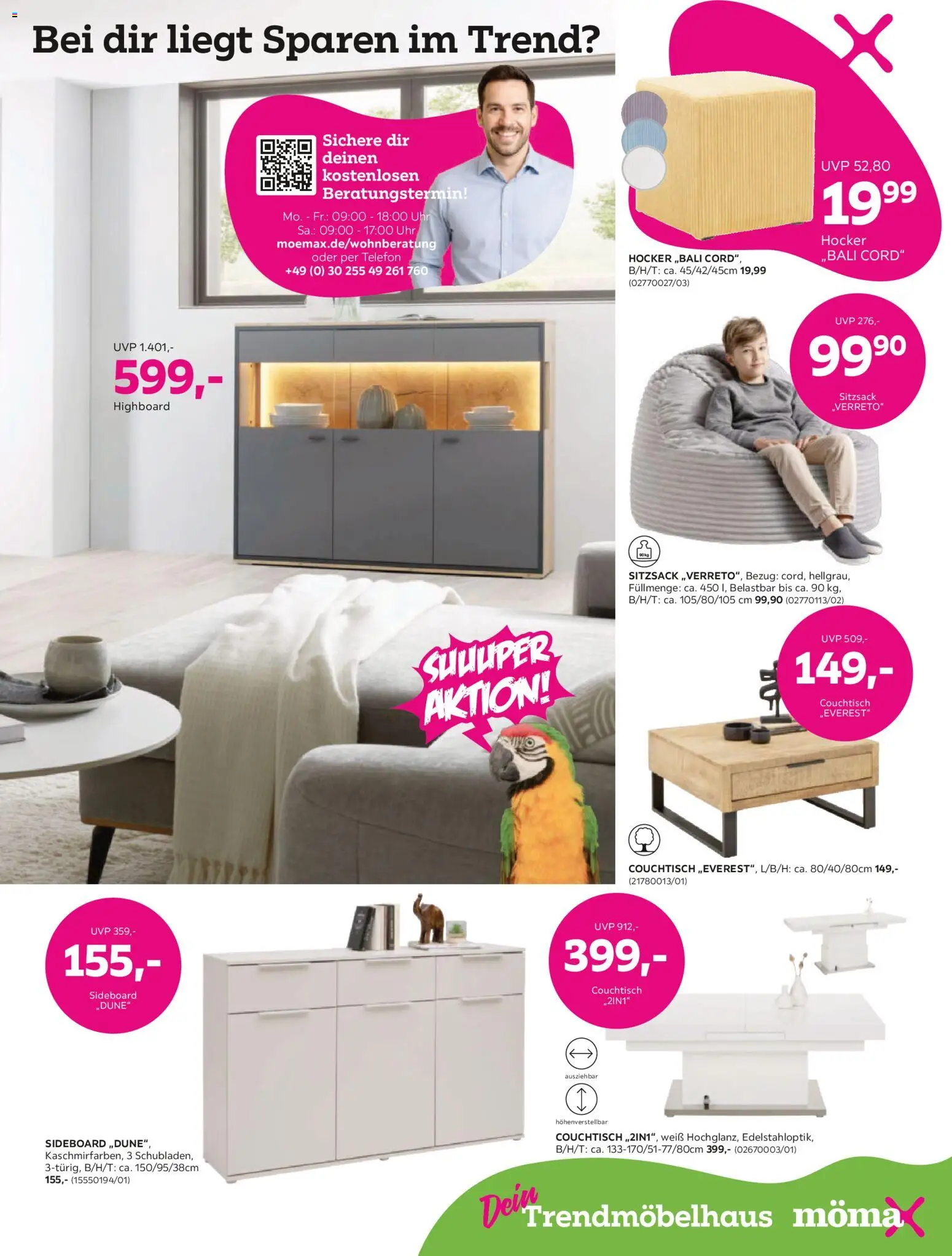 Mömax Prospekt 	 – gültig ab 23.02.2026 | Seite: 5 | Produkte: Sideboard, HIghboard, Couchtisch, Uhr