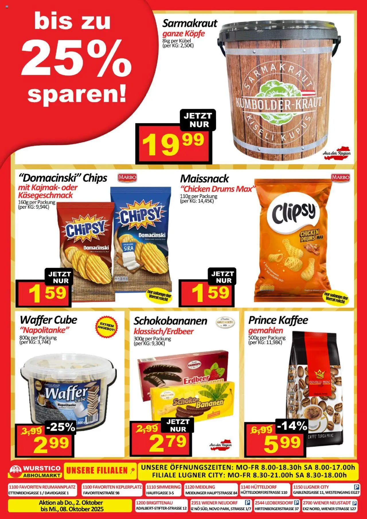 Wurstico Abholmarkt Flugblatt gültig ab 09.10.2025 | Seite: 6 | Produkte: Chips, Kaffee