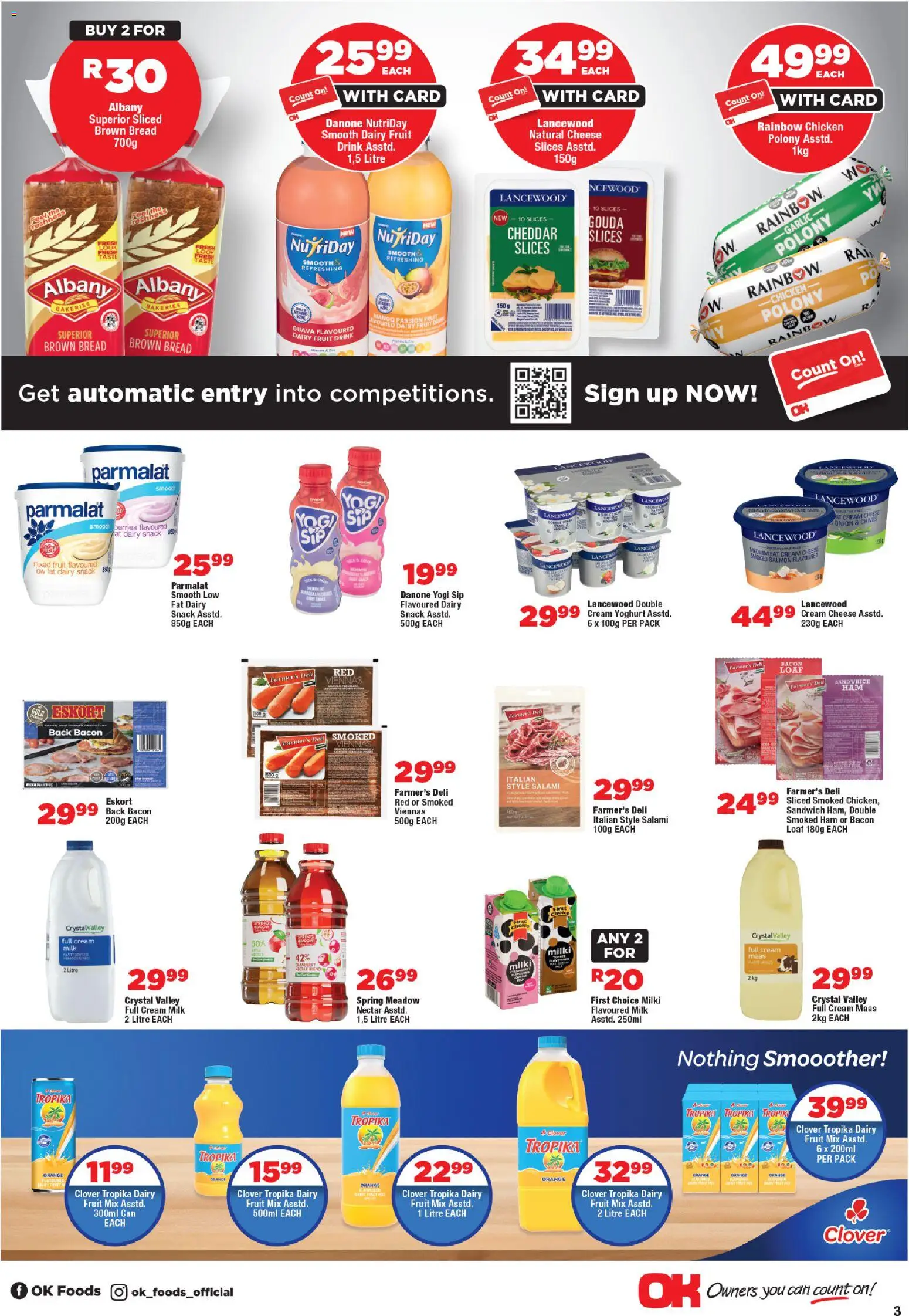 New OK Foods catalogue – valid from 12.11.2025 | Page: 3 | Products: Yoghurt, Milk, Mango, Bacon