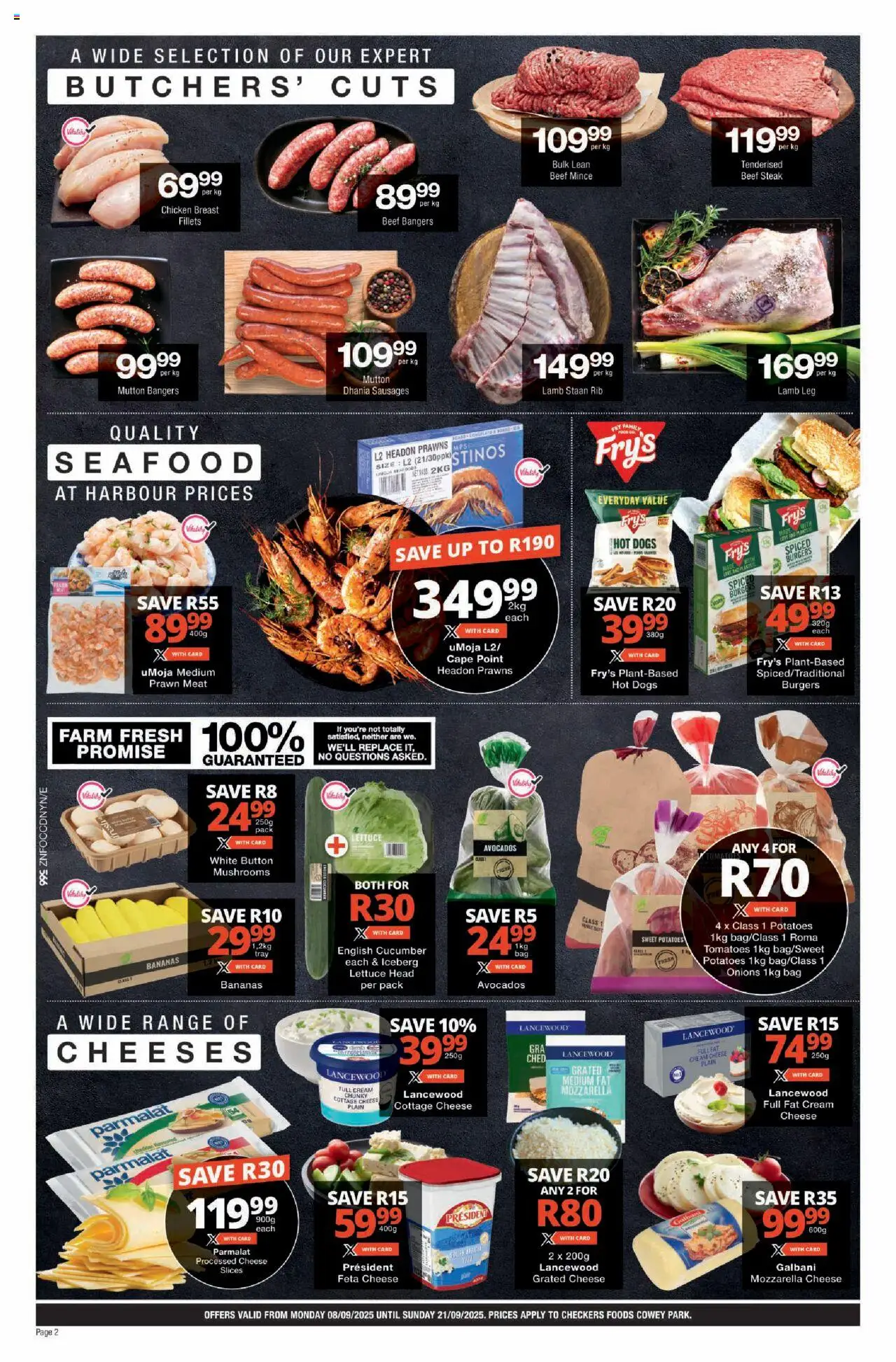 New Checkers catalogue – valid from 08.09.2025 | Page: 2 | Products: Mushrooms, Bag, Burgers, Lettuce