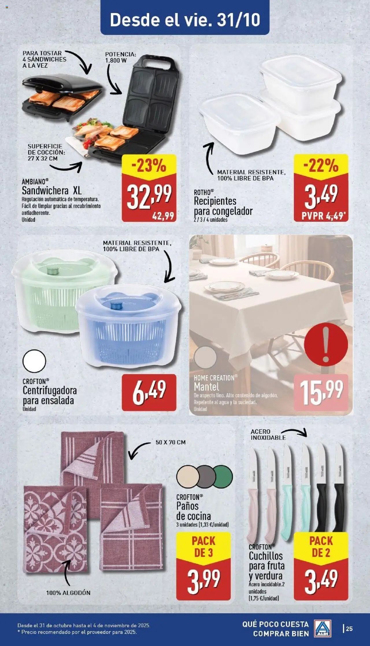 Aldi folleto Baleares │ válido desde el 27.10.2025 | Página: 25 | Productos: Ensalada, Congelador, Cocina, Sandwichera