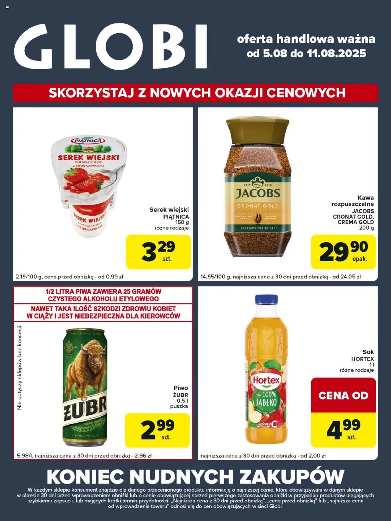 Carrefour Gazetka - Globi od 05.08.2025 | Strona: 1 | Produkty: Piwo żubr, Serek, Serek wiejski, Piwo