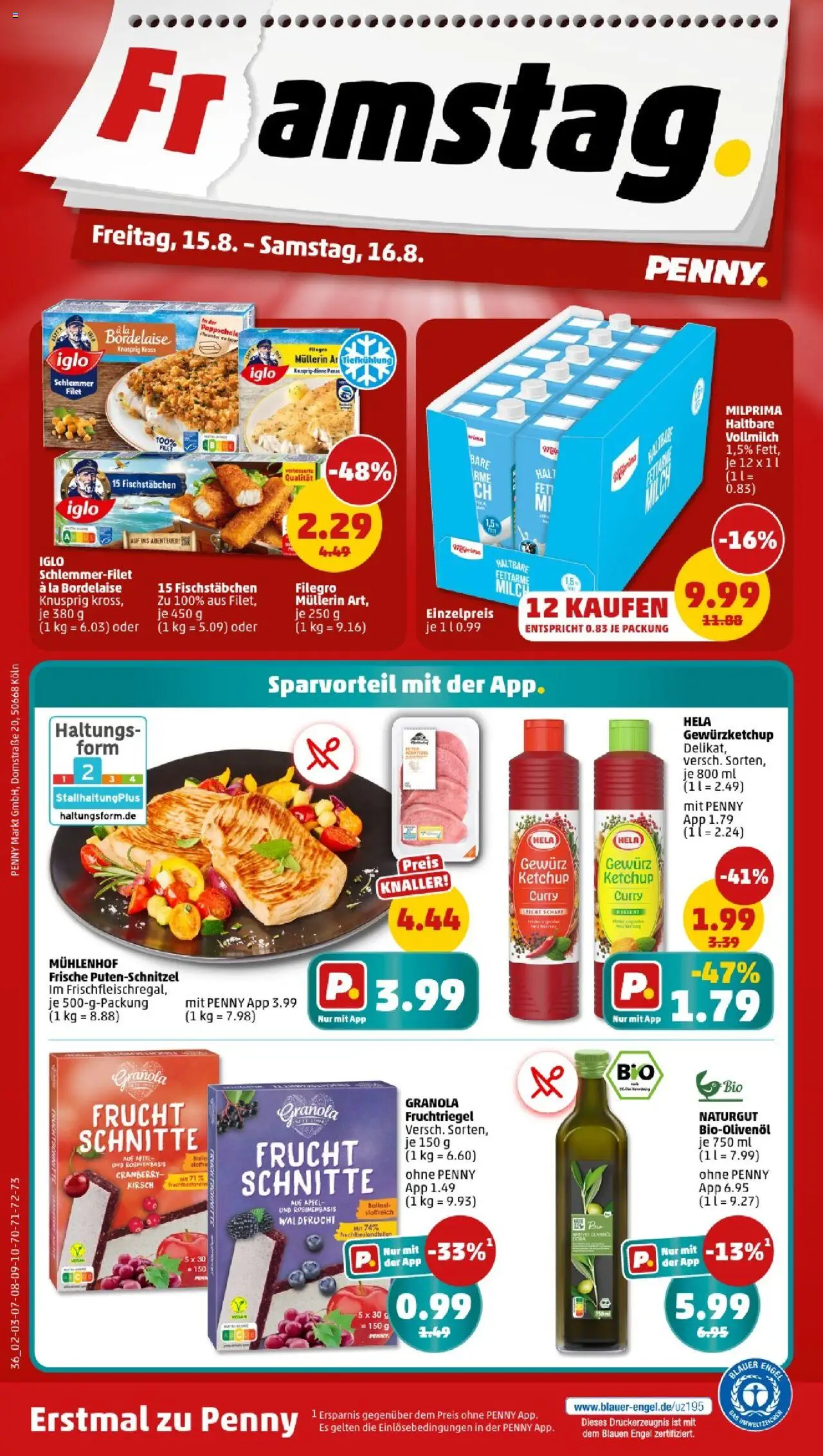 Penny - Nordrhein - Westfalen - gültig ab dem 11.08.2025 | Seite: 36 | Produkte: Milch, Äpfel, Fischstabchen, Putenschnitzel