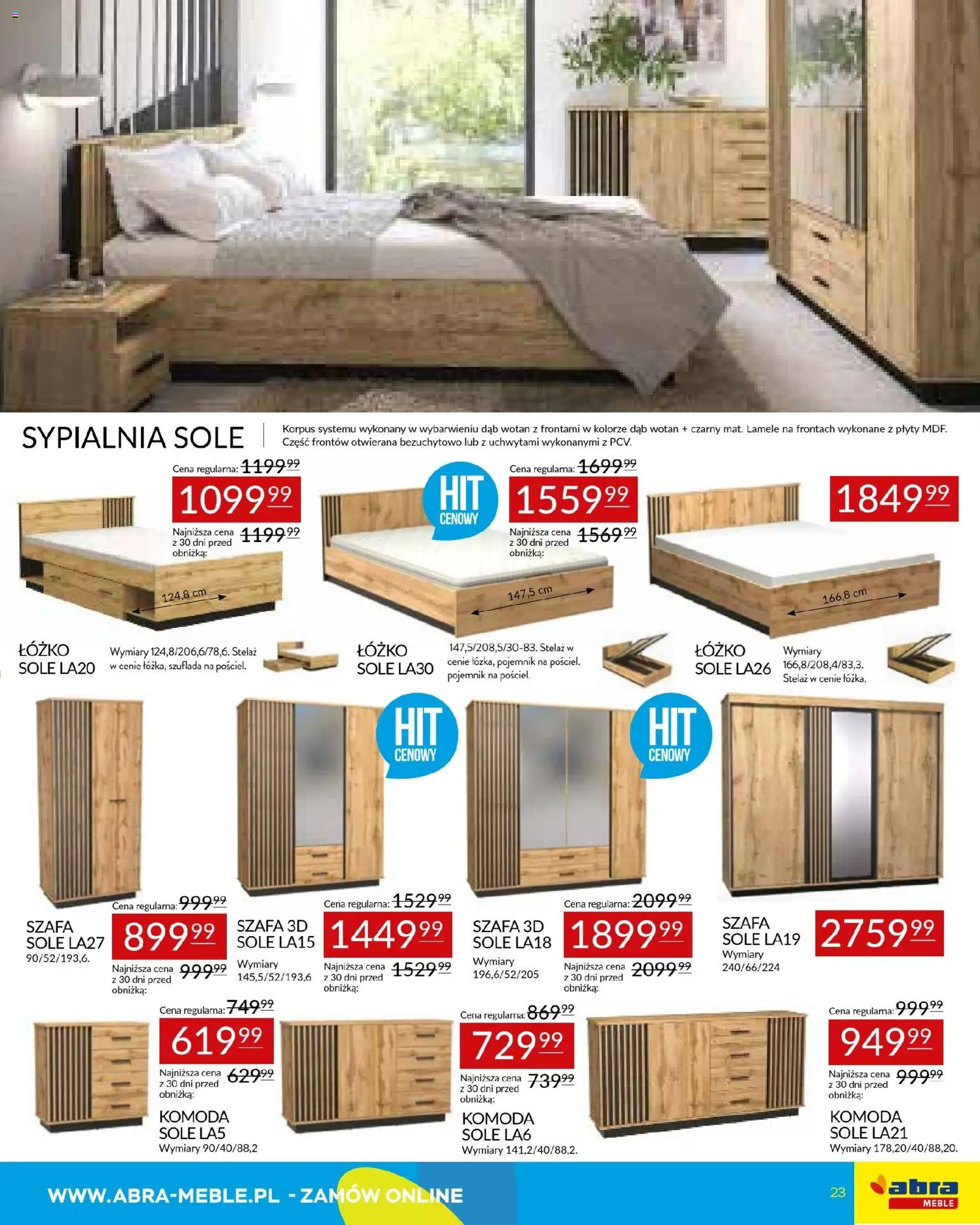 Abra meble Gazetka od 09.01.2026 | Strona: 23 | Produkty: Plyty, Łóżko, Szafa, Komoda