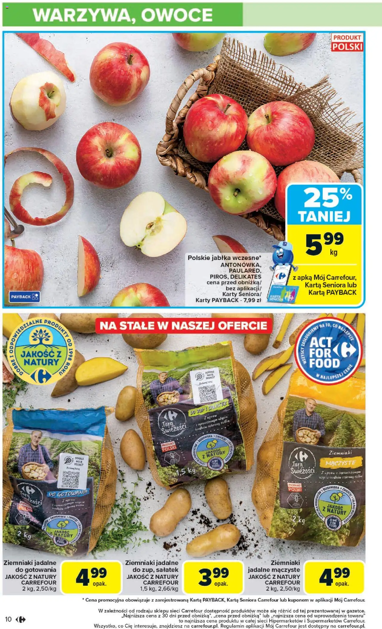 Carrefour Gazetka od 25.08.2025 | Strona: 10 | Produkty: Karta, Jabłka, Ziemniaki, Owoce