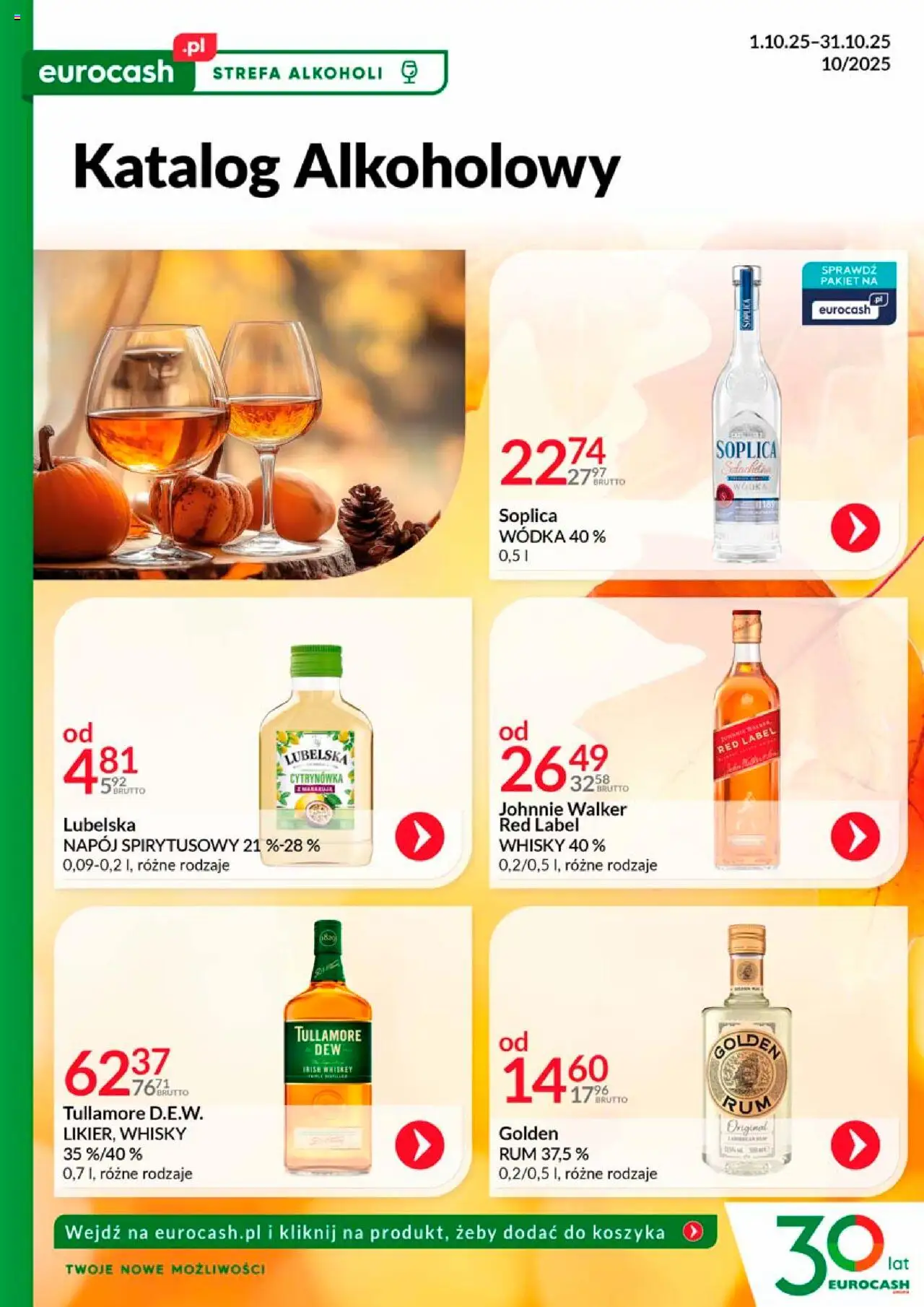 Eurocash Gazetka - Katalog Alkoholowy od 01.10.2025 | Strona: 1 | Produkty: Soplica wódka, Red label, Rum, Whisky