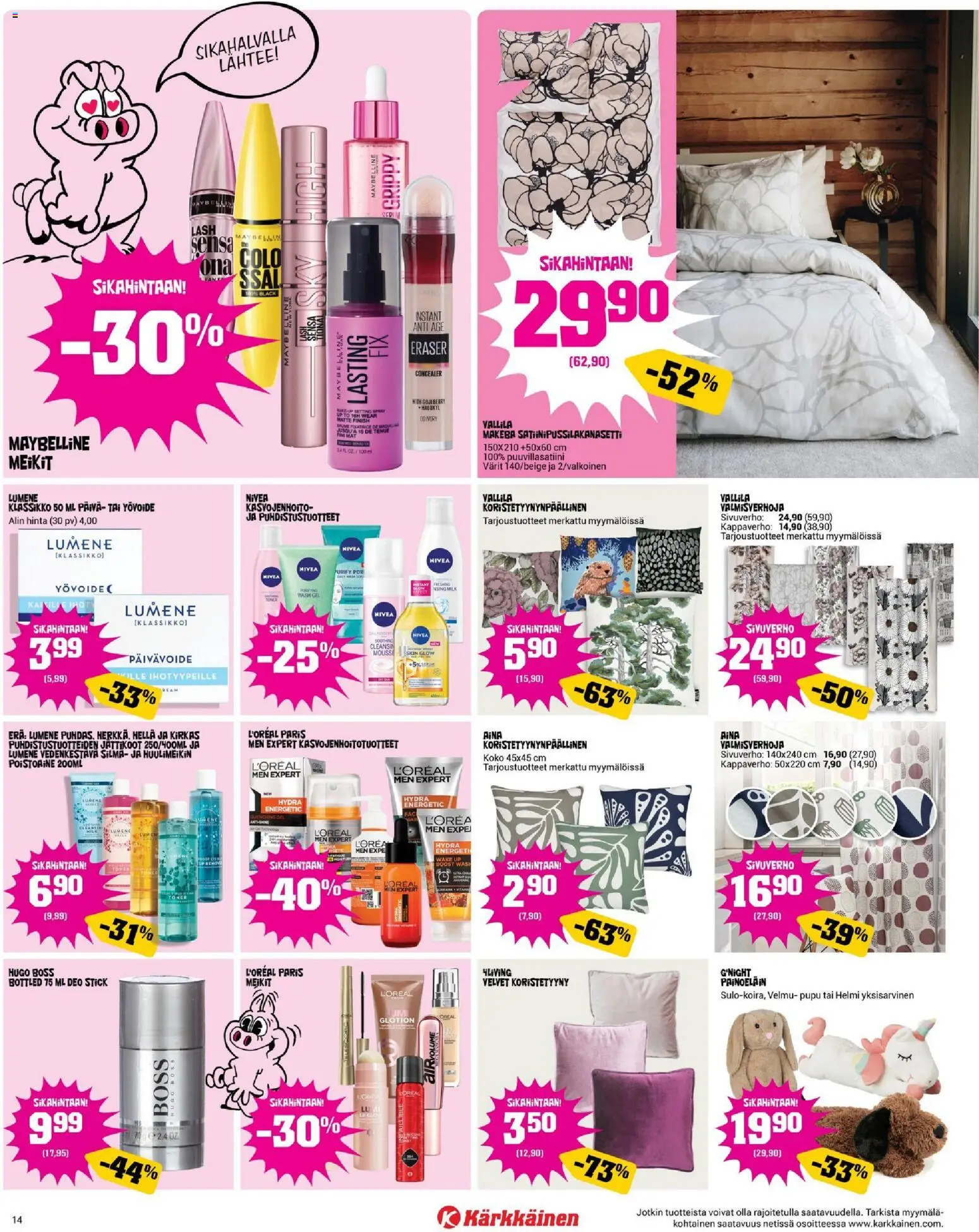 Kärkkäinen tarjoukset – voimassa 08.04.2026 alkaen | Sivu: 14 | Tuotteet: Hella, Mousse, Yövoide, Koristetyyny