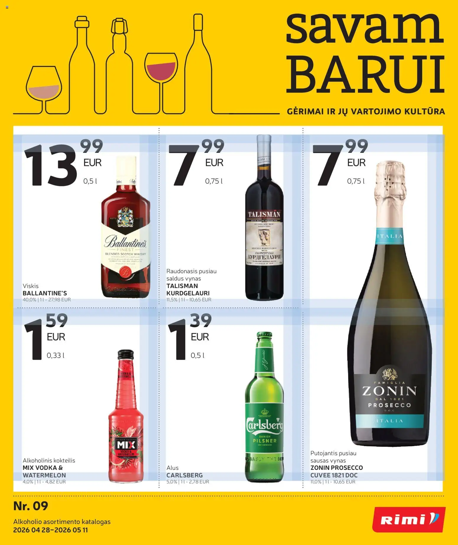 Rimi akcijos nuo 28.04.2026 | Puslapis: 1 | Prekių: Viskis, Vynas, Alus
