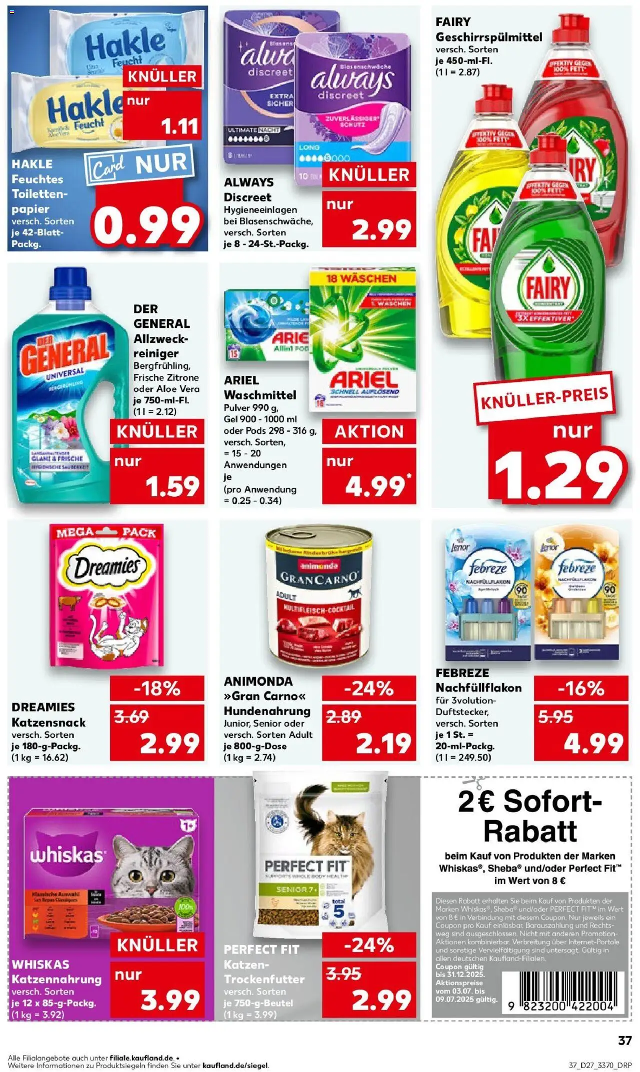 Kaufland prospekt Strausberg	 - gültig ab dem 03.07.2025 | Seite: 37 | Produkte: Ariel, Geschirrspülmittel, Whiskas, Feuchtes Toilettenpapier