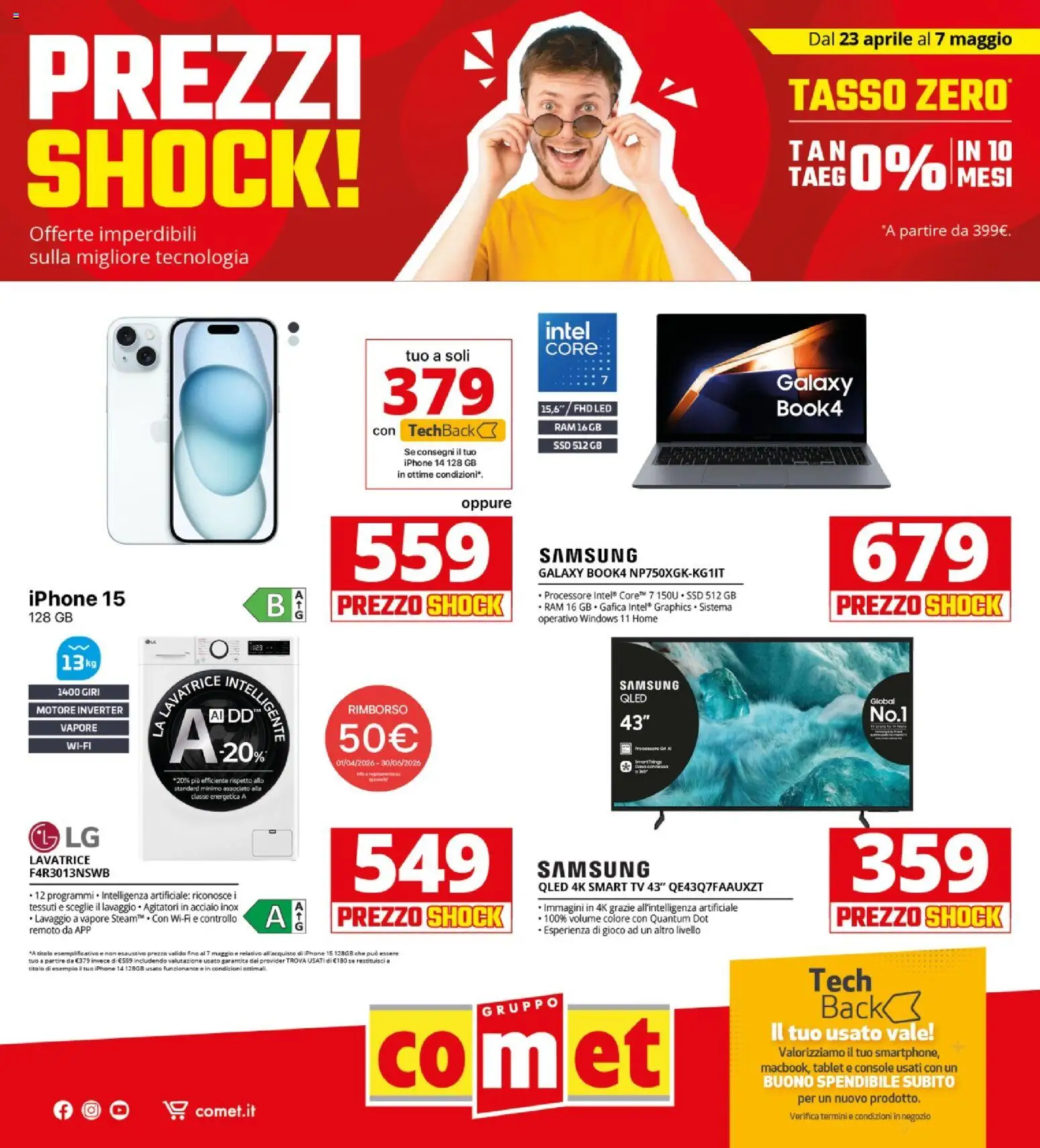 Volantino Comet del 23.04.2026 | Pagina: 1 | Prodotti: Samsung Galaxy, Iphone, TV, Gioco