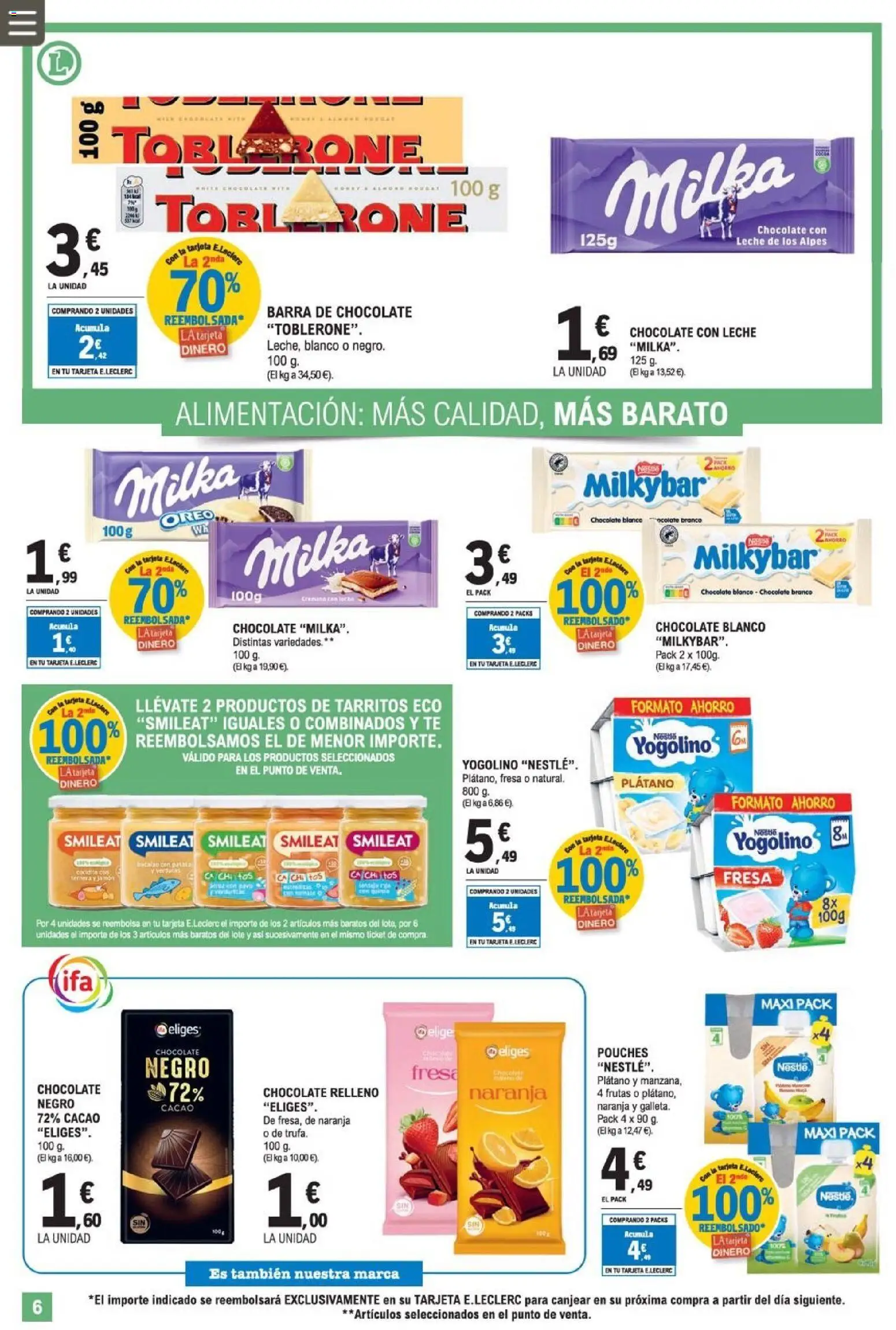 E.Leclerc folleto │ válido desde el 08.04.2026 | Página: 6 | Productos: Leche, Chocolate, Té, Chocolate con leche