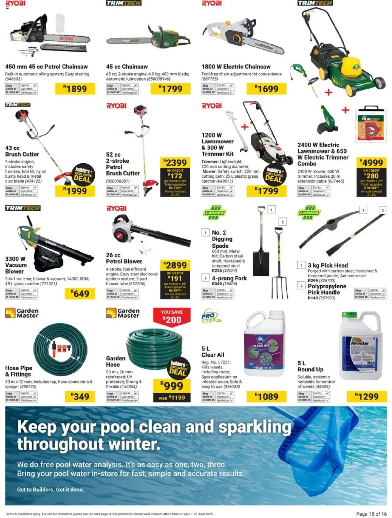 Builders Specials │ valid from 22.04.2025 | Page: 15 | Products: Cutter, Chainsaw, Spade, Water