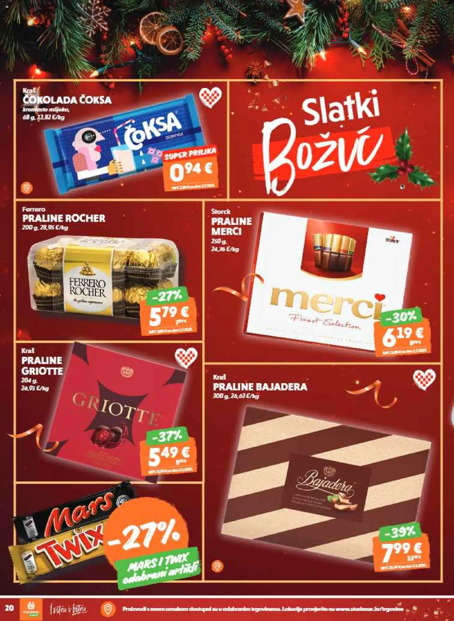 Studenac katalog | vrijedi od 17.12.2025 | Stranica: 20 | Proizvodi: Praline, Čokolada, Merci, Ferrero Rocher
