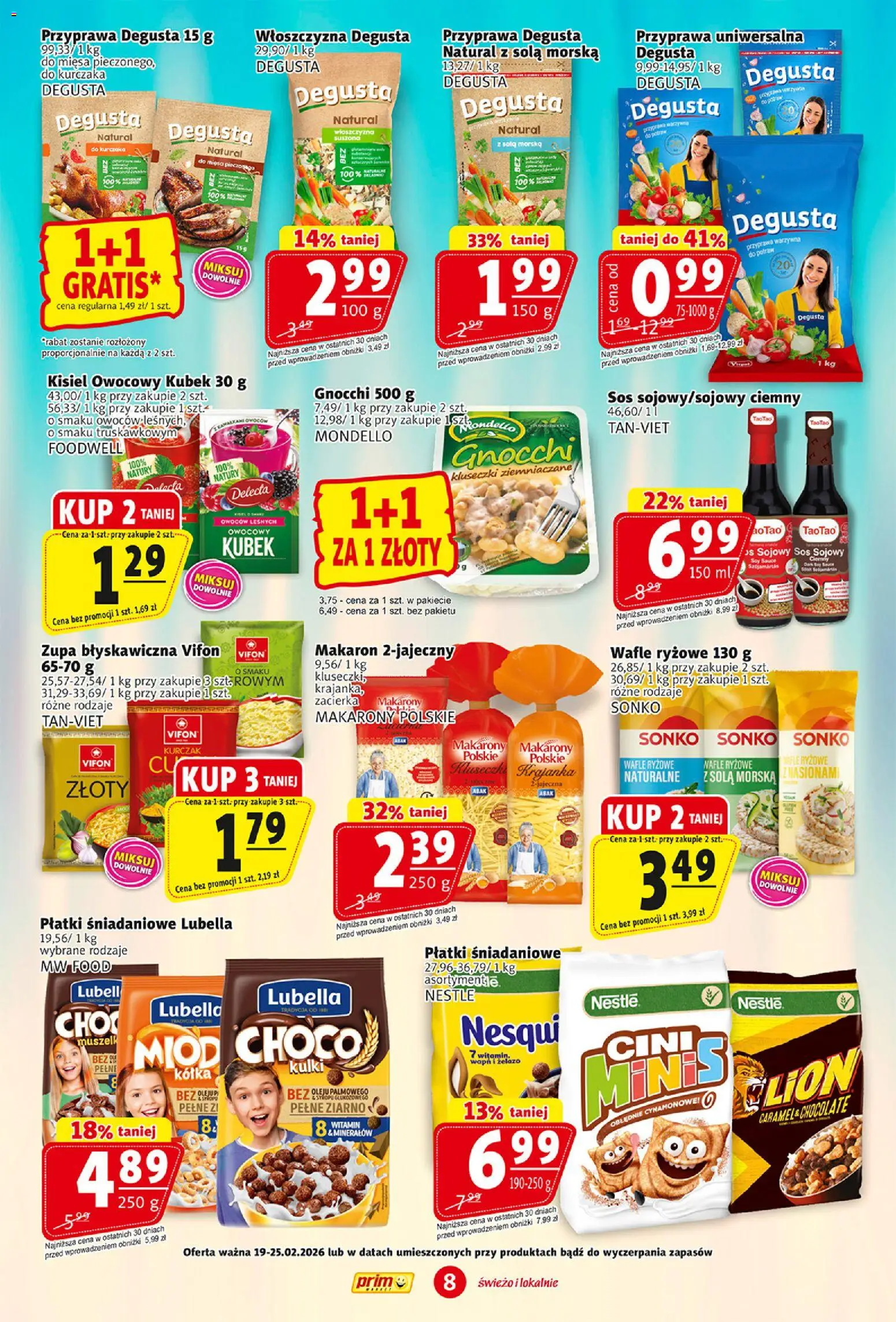 Prim Market Gazetka od 19.02.2026 | Strona: 8 | Produkty: Wafle, Gnocchi, Makarony, Sos