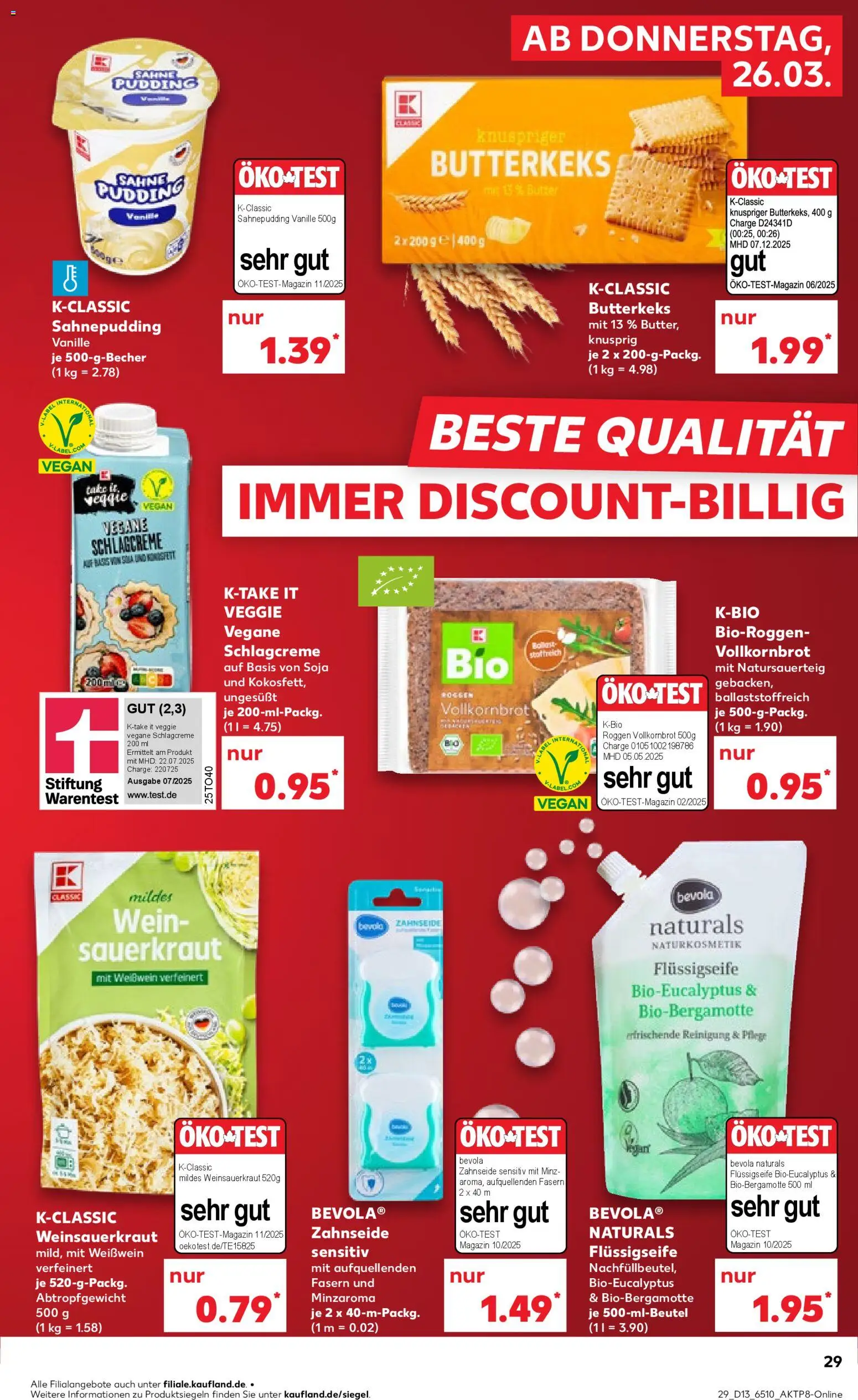 Kaufland Prospekt Völklingen	 – gültig ab 26.03.2026 | Seite: 29 | Produkte: Weißwein, Vollkornbrot, Pudding, Sahne