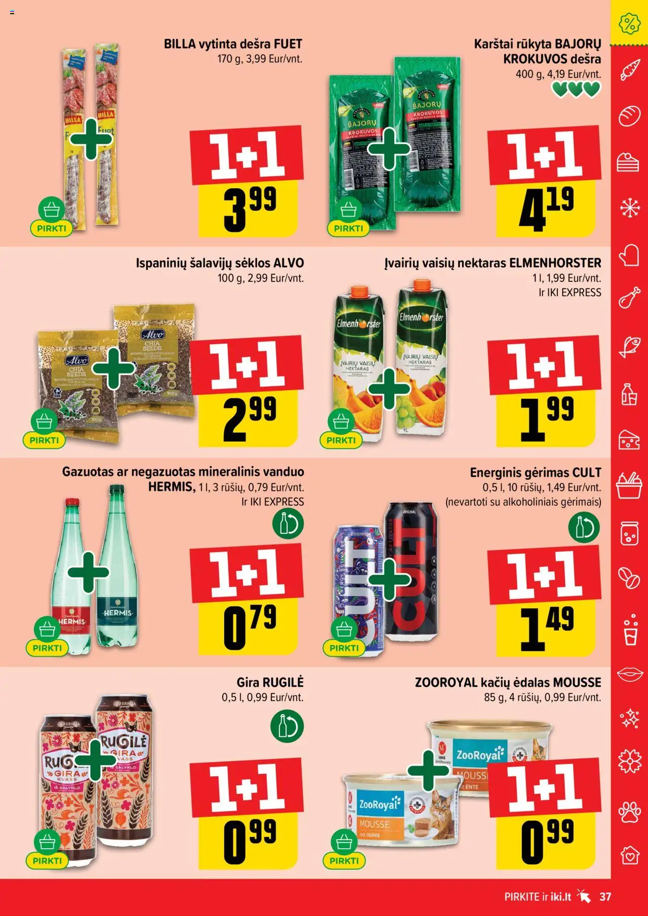 IKI leidinys│galioja nuo 18.08.2025 | Puslapis: 37 | Prekių: Sėklos, Energinis gėrimas, Dešra, Mineralinis vanduo