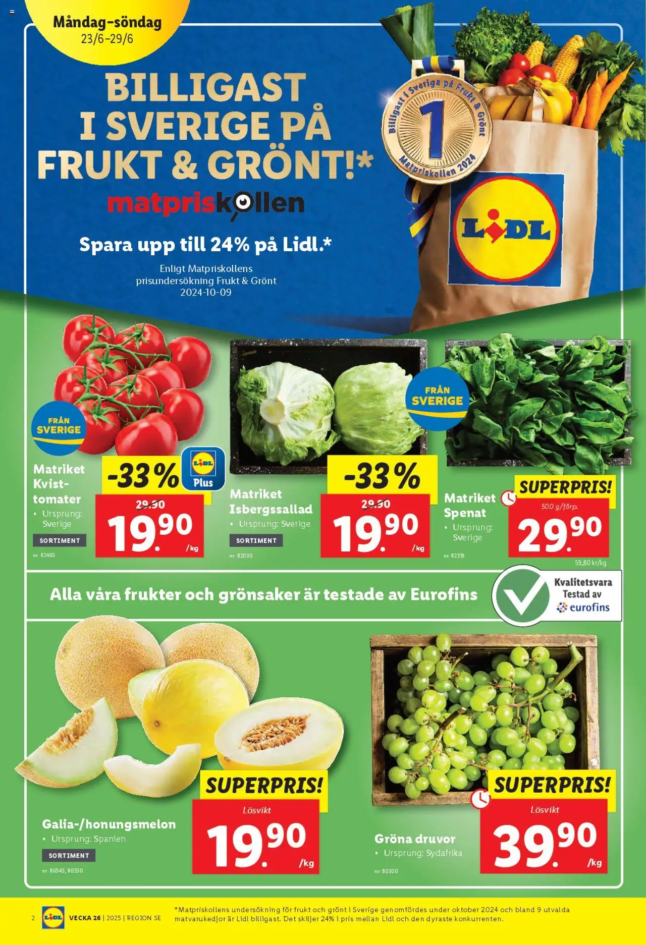 Lidl reklamblad aktuell från 23.06.2025 | Sida: 2 | Produkter: Spenat, Isbergssallad, Tomater