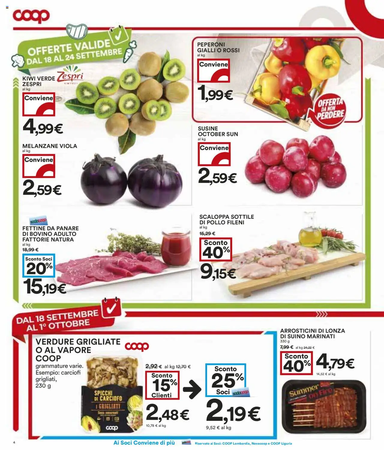 Volantino COOP del 18.09.2025 | Pagina: 4 | Prodotti: Bovino, Melanzane, Susine, Arrosticini