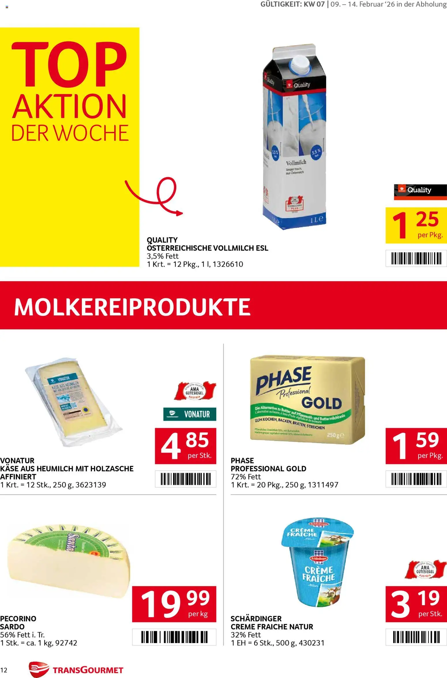 Transgourmet Flugblatt gültig ab 09.02.2026 | Seite: 12 | Produkte: Butter, Käse, Creme