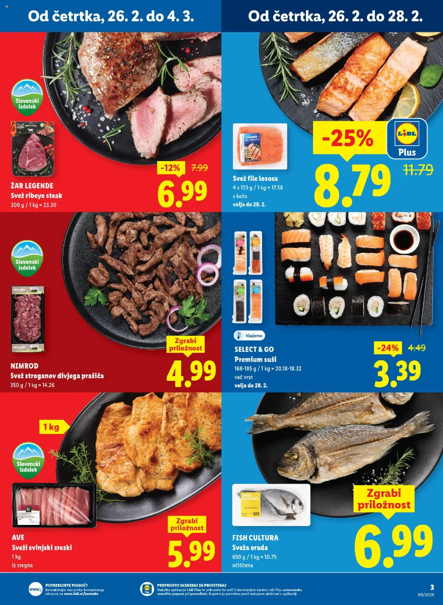 Novi Lidl katalog ponudbe – veljaven od 26.02.2026 | Stran: 3 | Izdelki: Zar, Suši, Zrezki, Orada