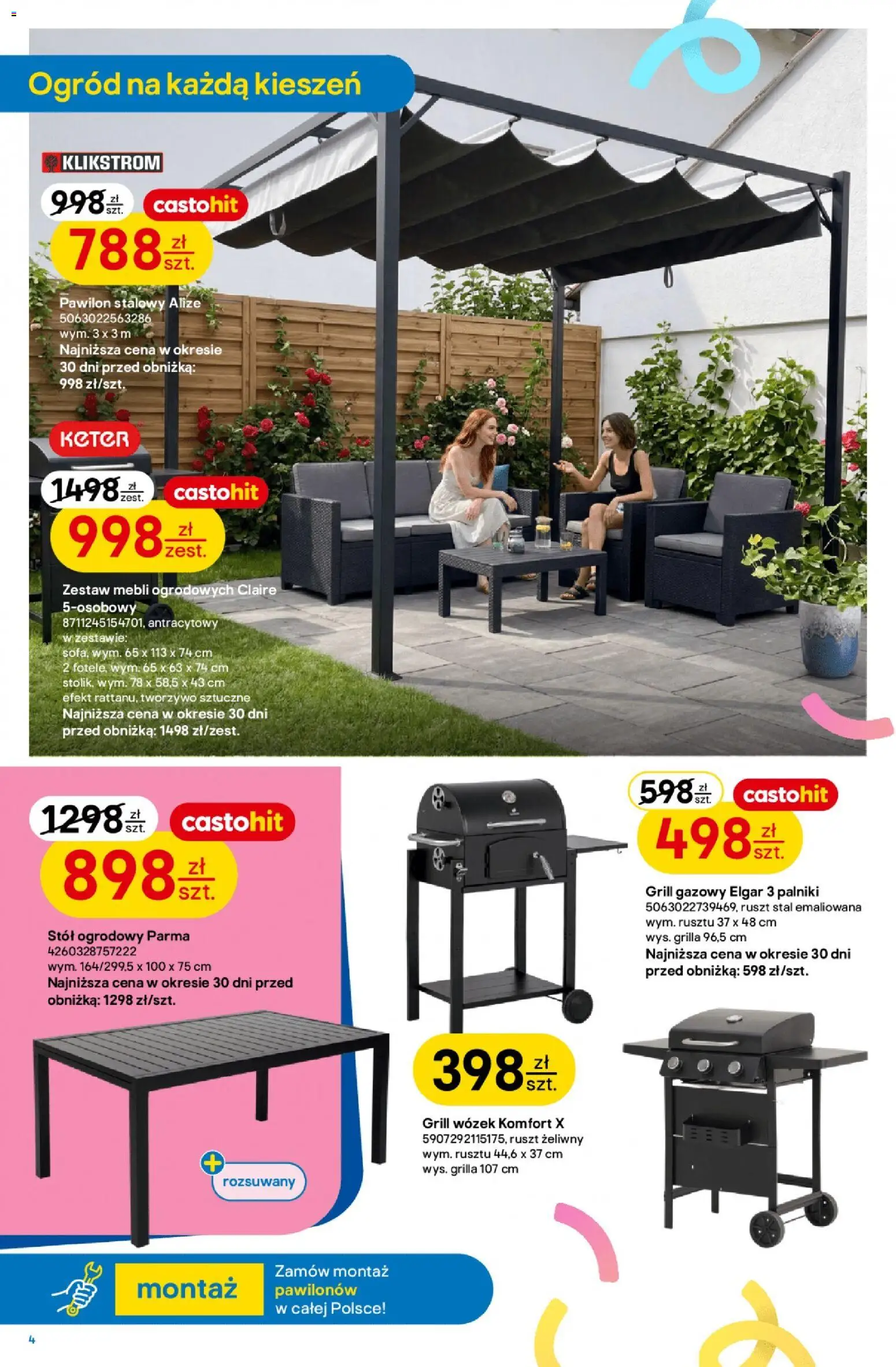Castorama gazetka od 07.04.2026 | Strona: 4 | Produkty: Grill, Grill gazowy, Stół, Stół ogrodowy