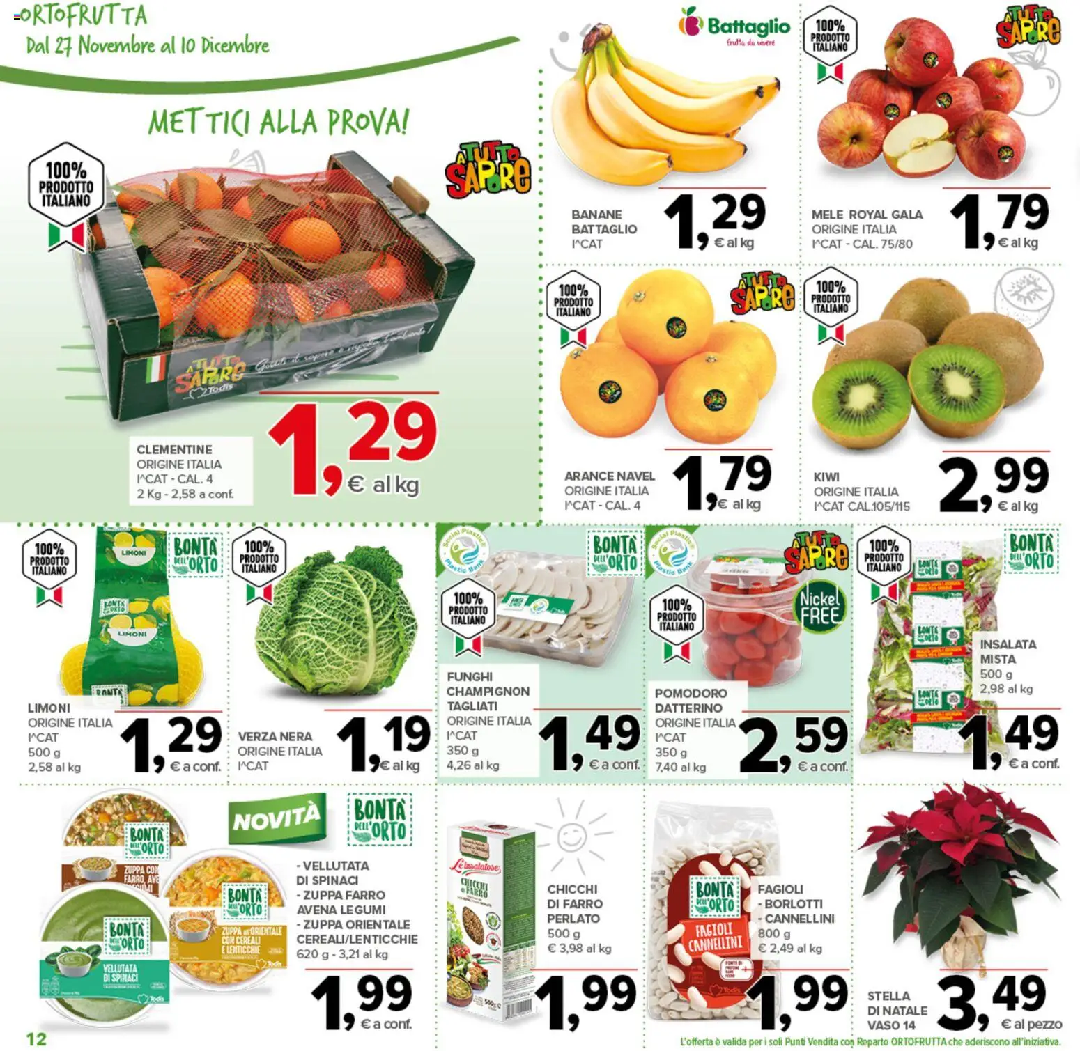 Volantino Todis del 27.11.2025 | Pagina: 12 | Prodotti: Kiwi, Fagioli, Vaso, Farro