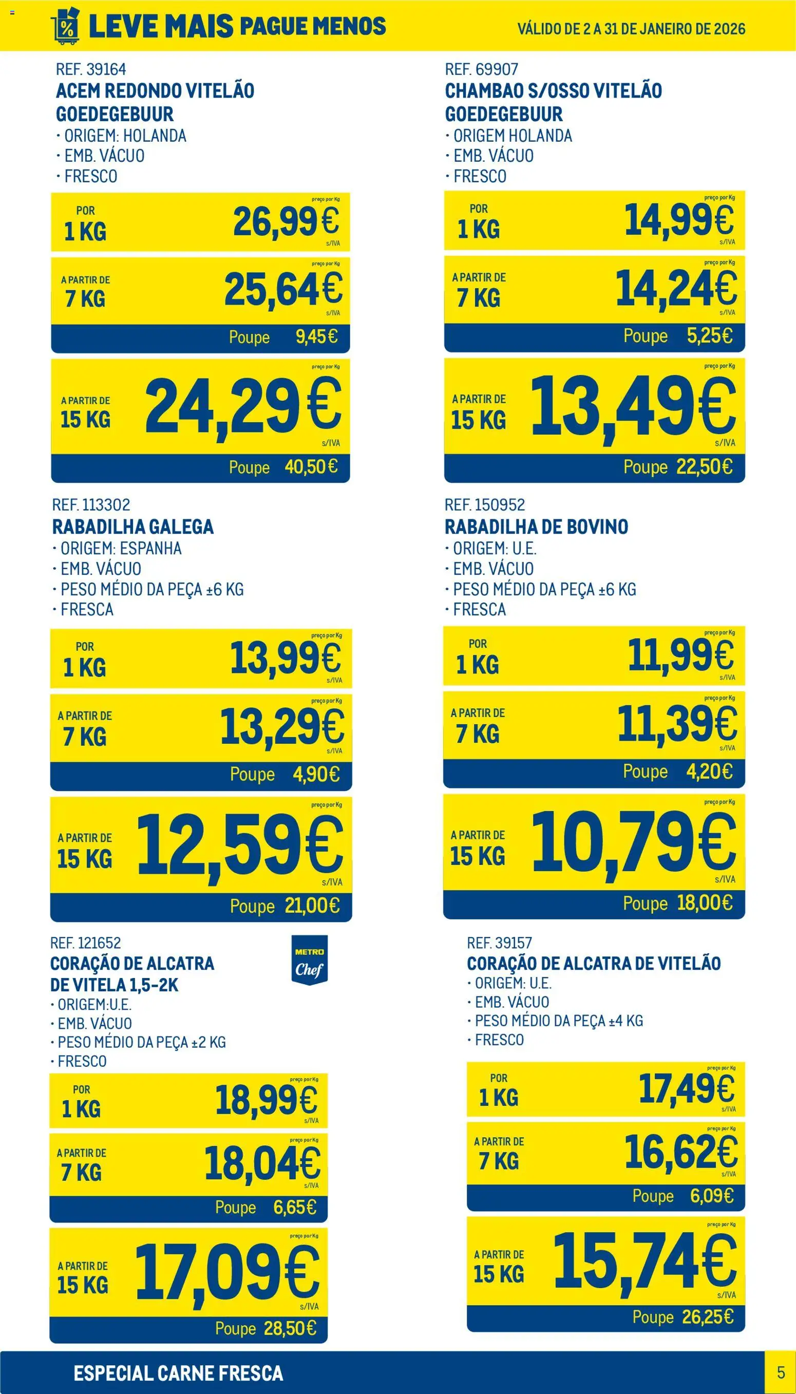 Makro Leve Mais Pague Menos - Carne Fresca │ válido de 02.01.2026 | Página: 5 | Produtos: Vitela, Carne