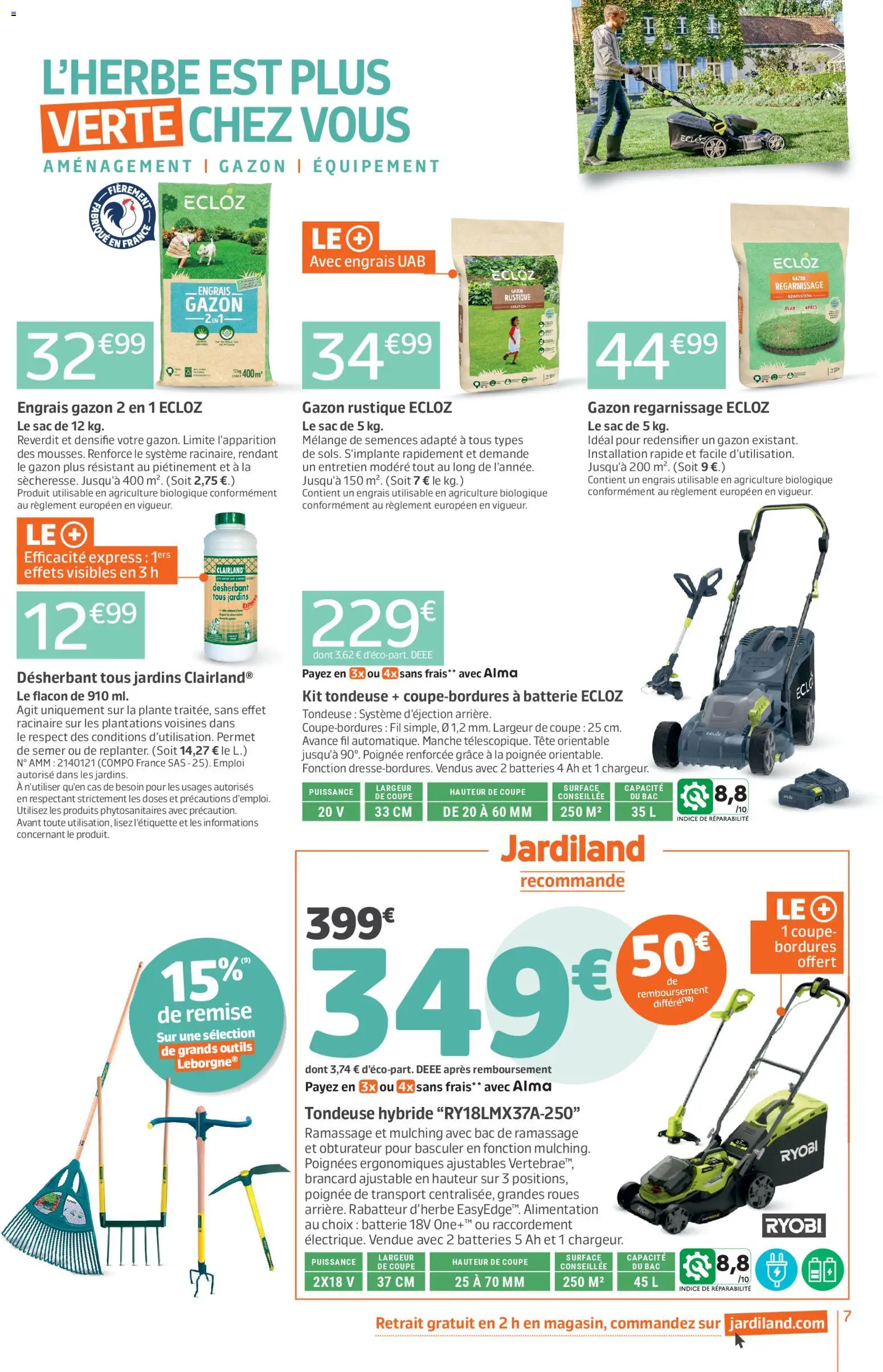 {H1} | Page: 7 | Produits: Sac, Tondeuse, Poignées, Gazon