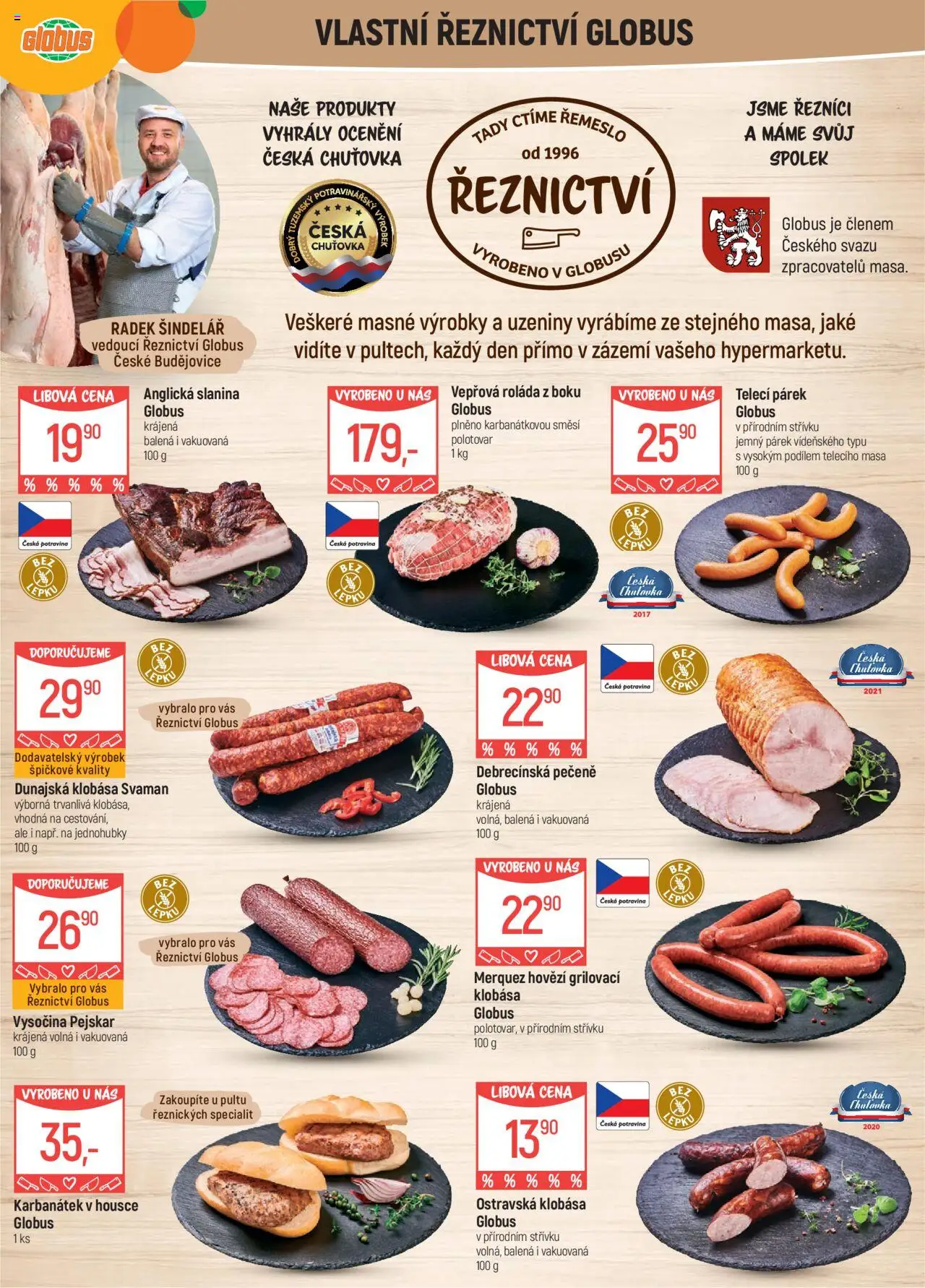 Globus leták - České Budějovice od 13.08.2025 | Strana: 5 | Produkty: Hovězí, Klobása, Uzeniny, Vysočina
