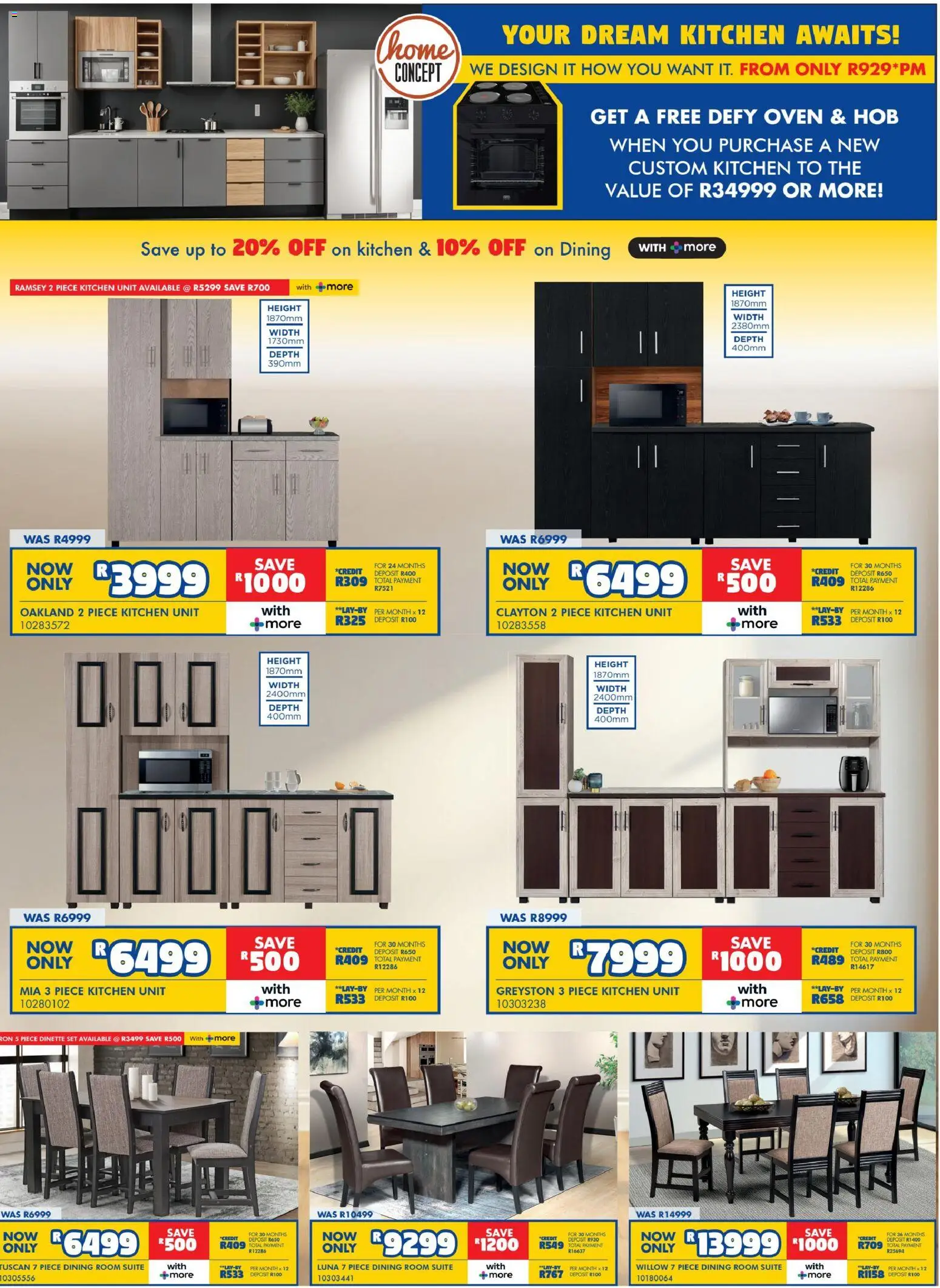 New Russells Specials catalogue – valid from 19.03.2026 | Page: 8 | Products: Hob, Kitchen unit, Dining room suite, Dinette set
