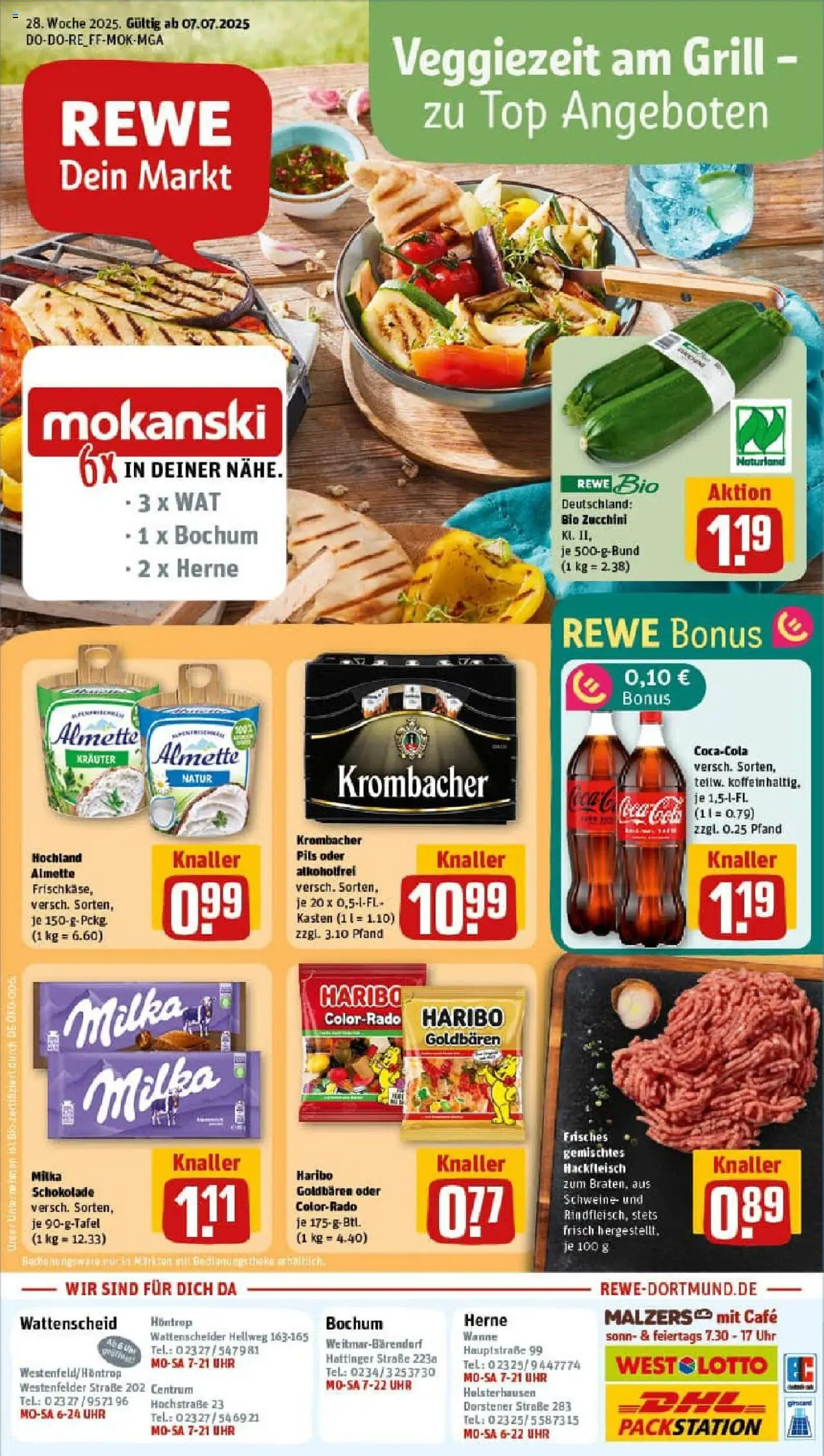Rewe prospekt Bochum	 - gültig ab dem 06.07.2025 | Seite: 1 | Produkte: Top, Pils, Milka, Hackfleisch