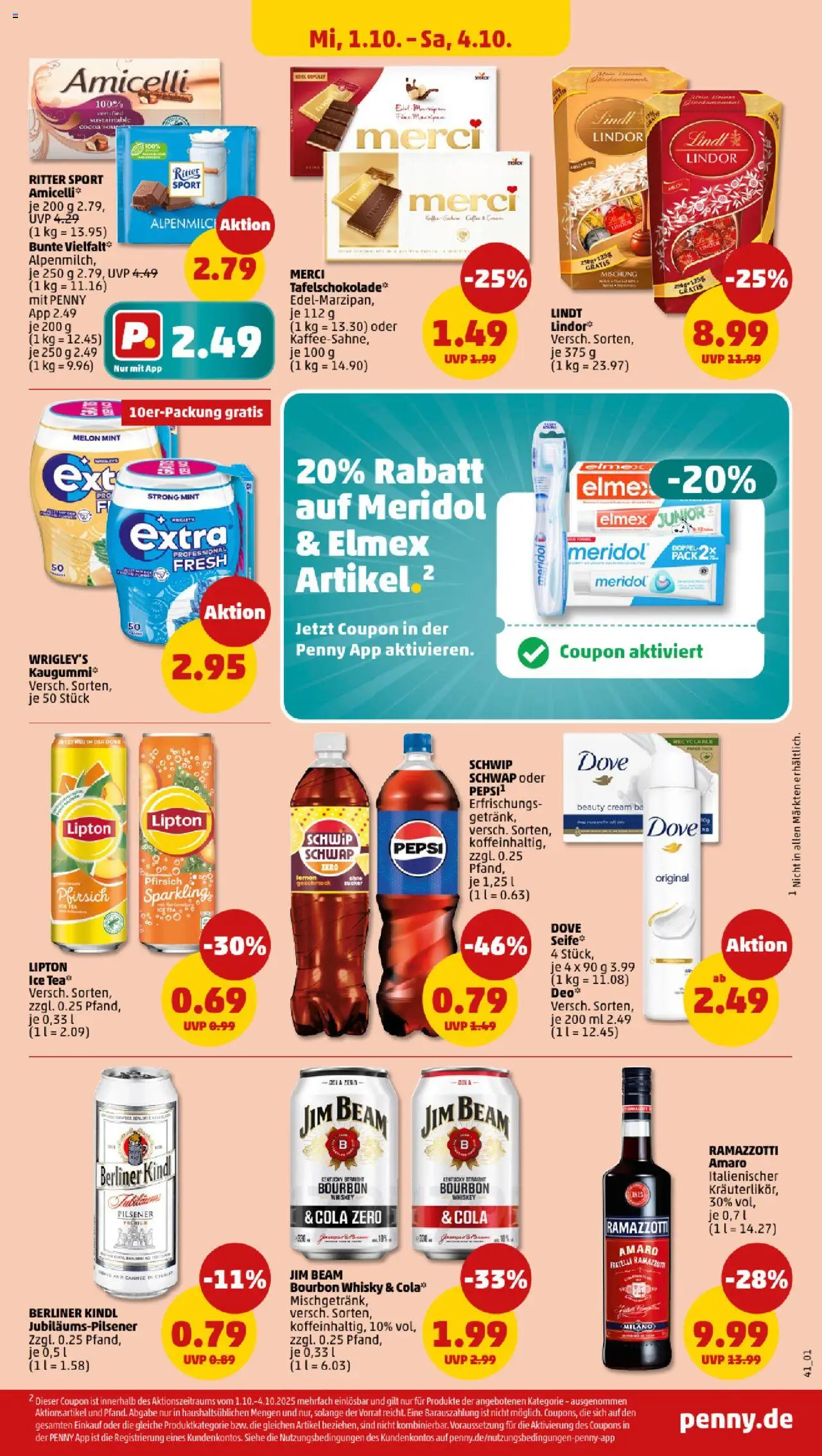 Penny Prospekt 	 – gültig ab 29.09.2025 | Seite: 41 | Produkte: Merci, Pfirsich, Lindt, Bourbon