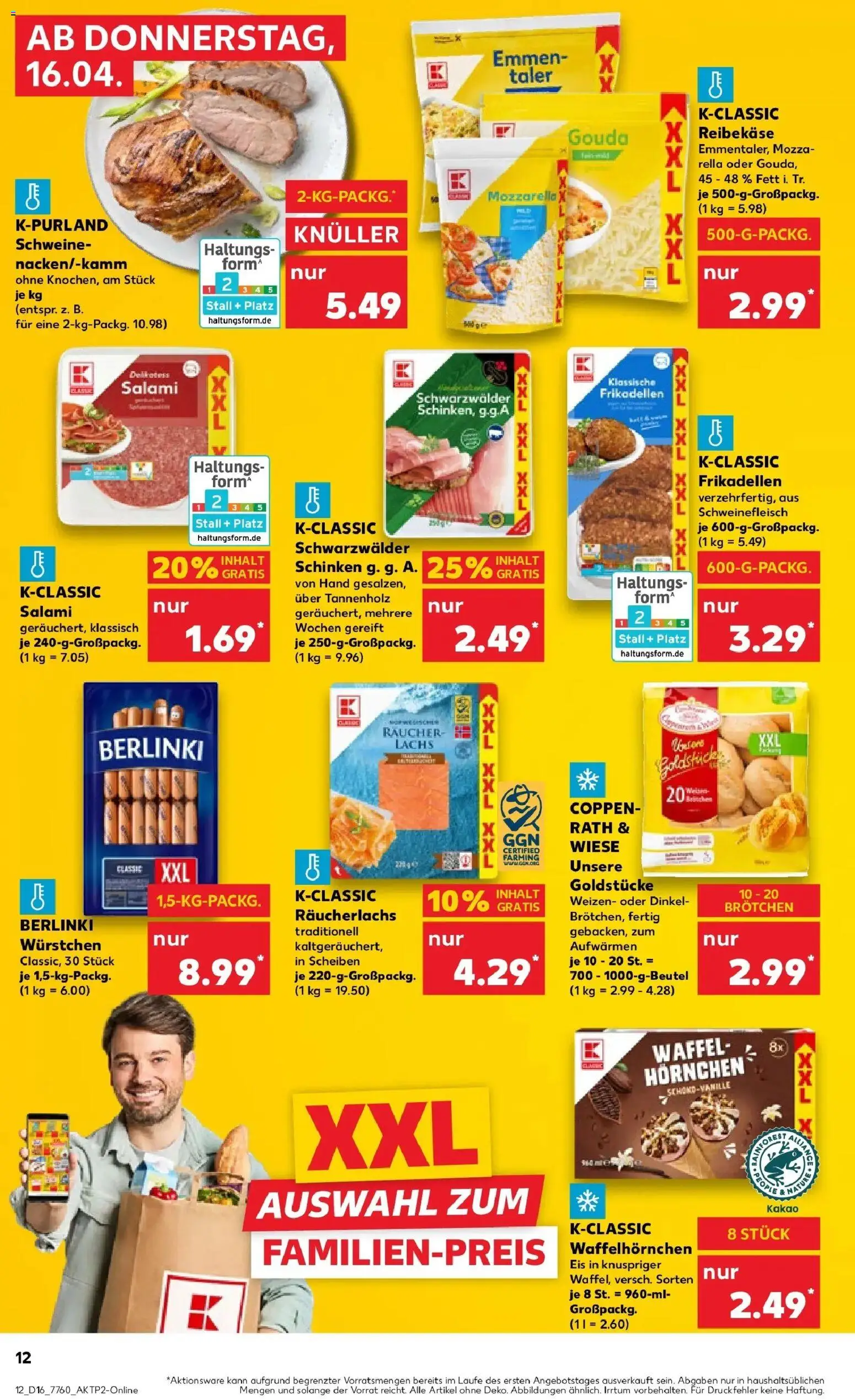 Kaufland Prospekt Giengen An Der Brenz	 – gültig ab 16.04.2026 | Seite: 12 | Produkte: Mozzarella, Gouda, Schinken, Eis