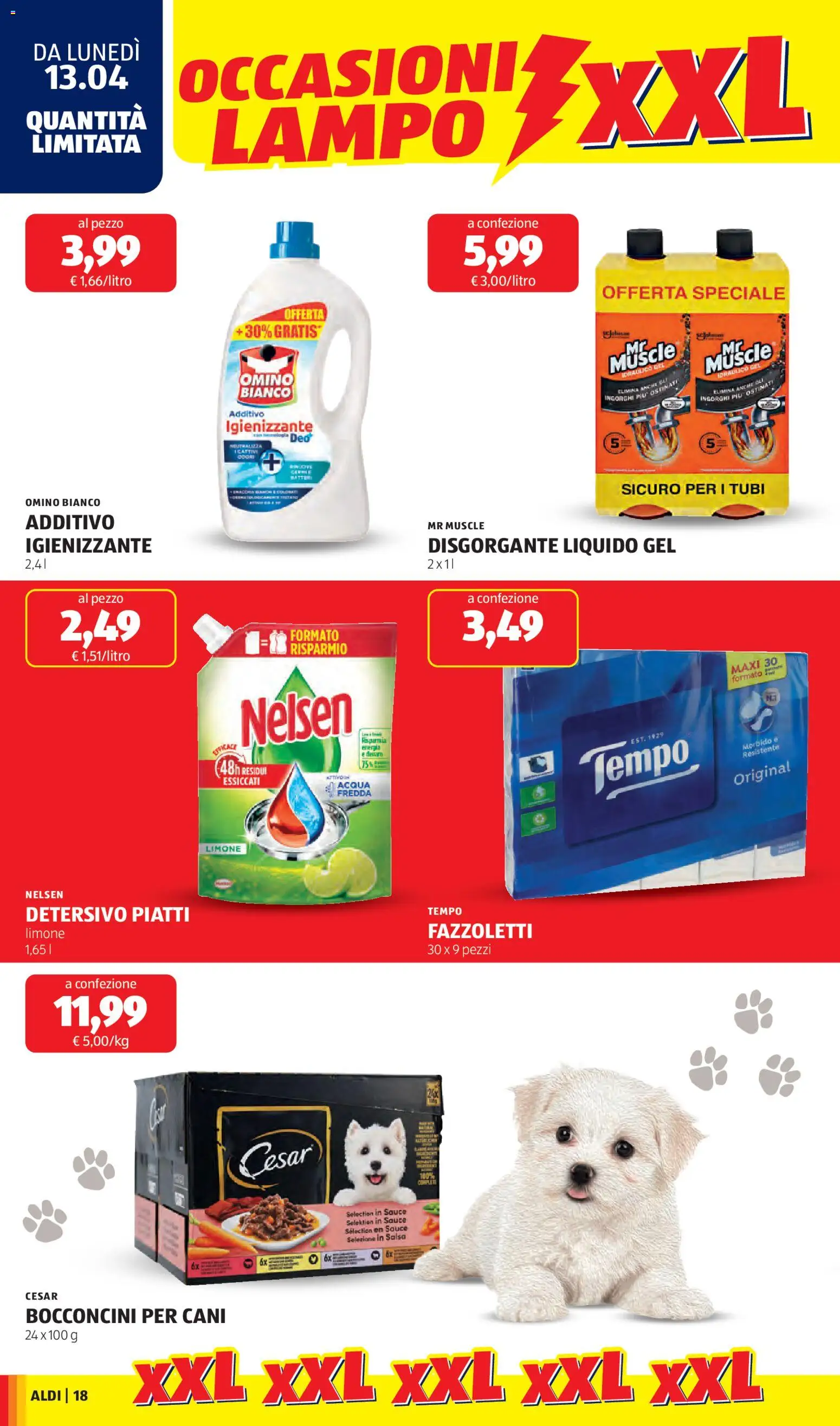 Volantino Aldi del 13.04.2026 | Pagina: 18 | Prodotti: Fazzoletti, Acqua, Salsa, Limone