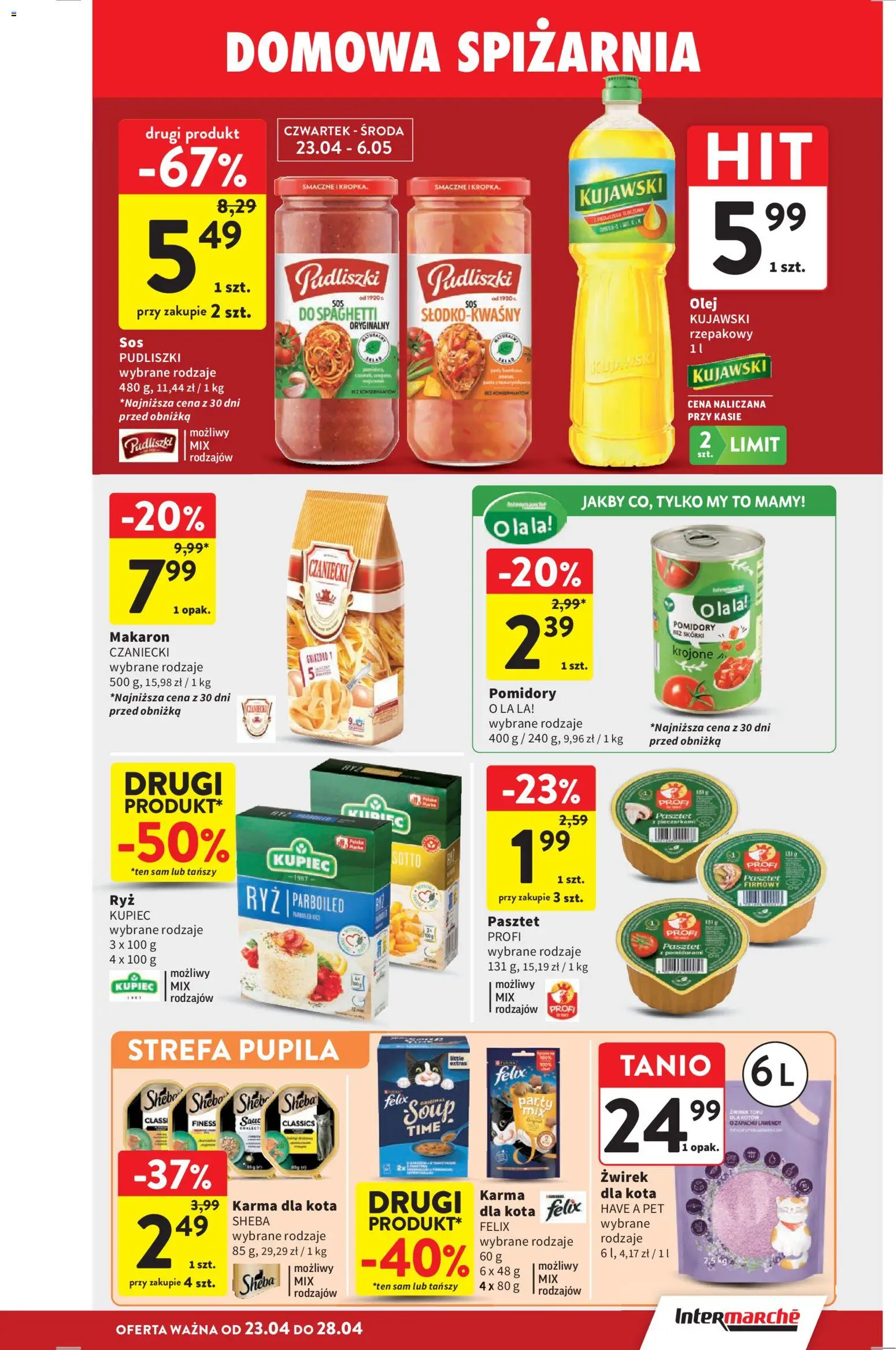 Intermarche gazetka od 23.04.2026 | Strona: 31 | Produkty: Karma dla kota, Pomidory, Ryż, Makaron