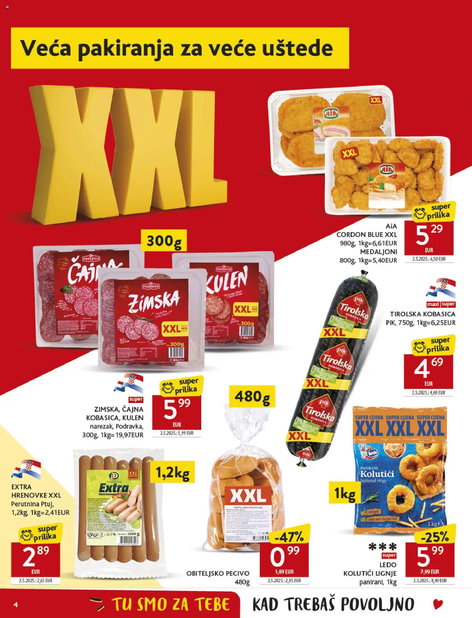 Konzum katalog | vrijedi od 29.10.2025 | Stranica: 4 | Proizvodi: Hrenovke, Ledo, Perutnina Ptuj, Kulen