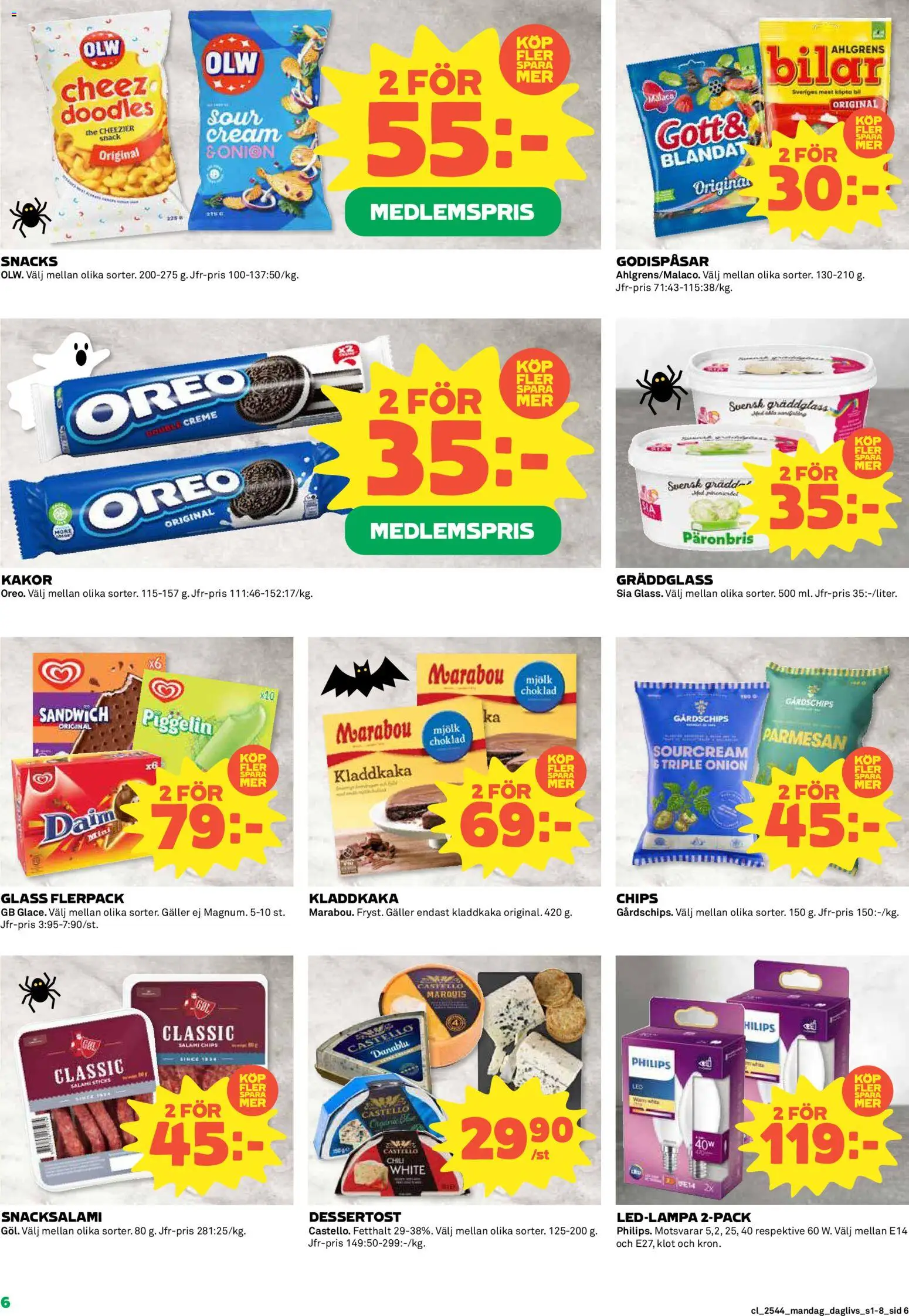 Coop Daglivs reklamblad aktuell från 27.10.2025 | Sida: 6 | Produkter: Piggelin, Sandwich, Galler, Glass