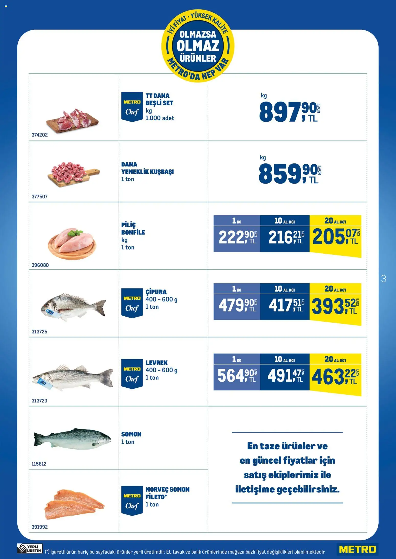 Metro - Olmazsa Olmaz Ürünler - 18.03.2026 tarihinden itibaren geçerlidir | Sayfa: 3 | Ürünler: Balık, Piliç, Levrek, Çipura