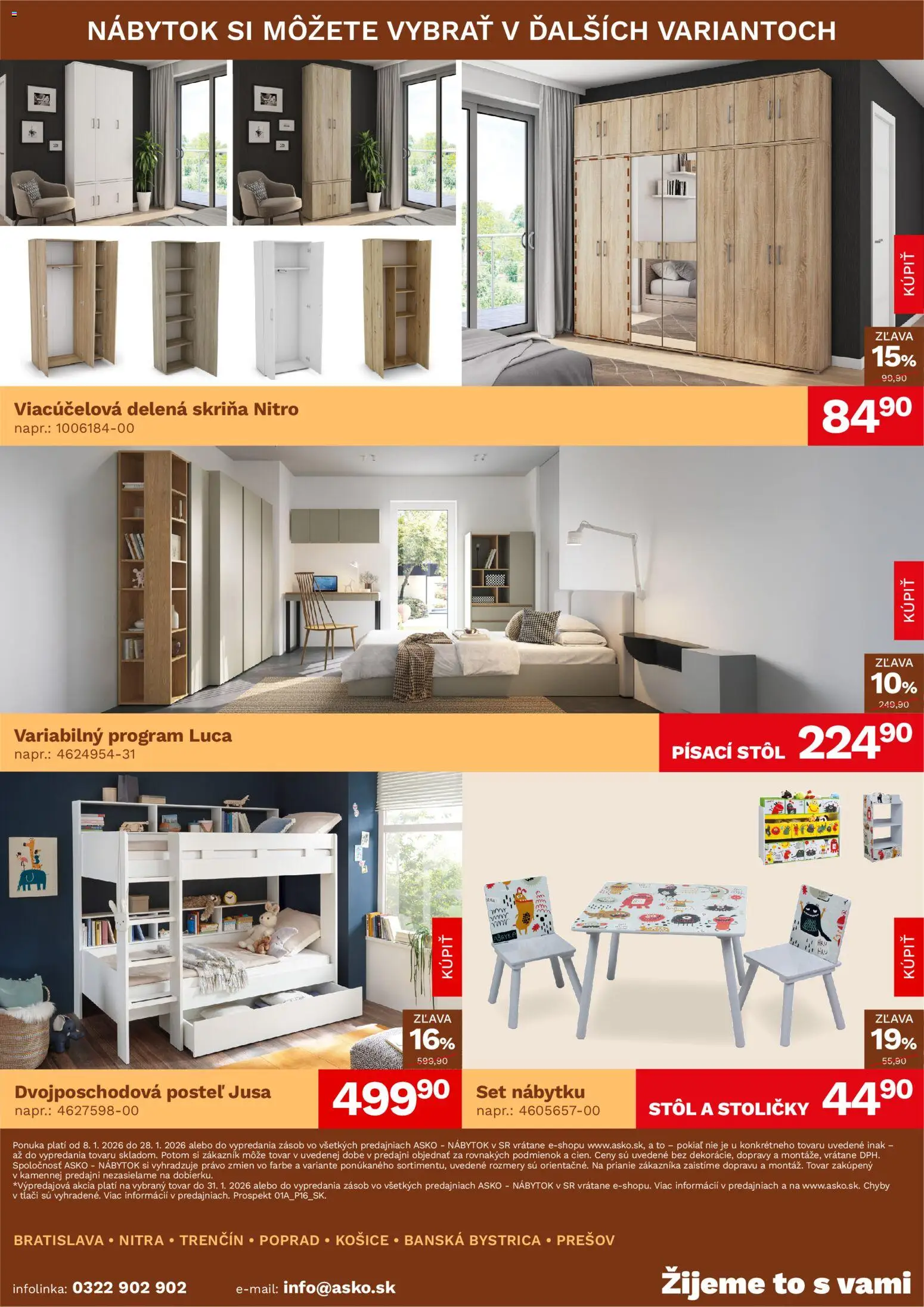 Nové ASKO nábytok akcie – leták je platný od 08.01.2026 | Strana: 4 | Produkty: Nábytok, Posteľ, Stoličky, Skriňa