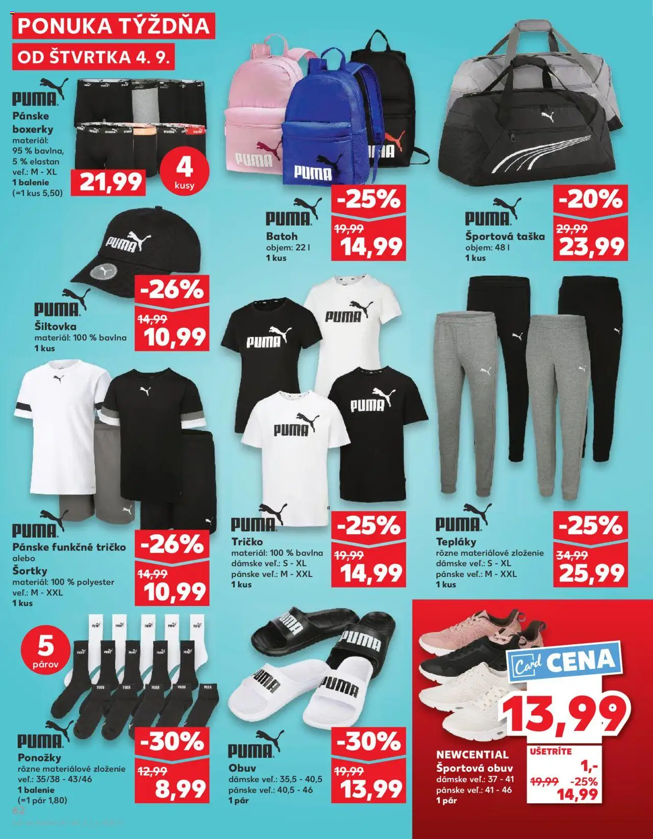 Kaufland Zlaté Moravce │ platný od 04.09.2025 | Strana: 62 | Produkty: Ponožky, Boxerky, Taška, Športová obuv