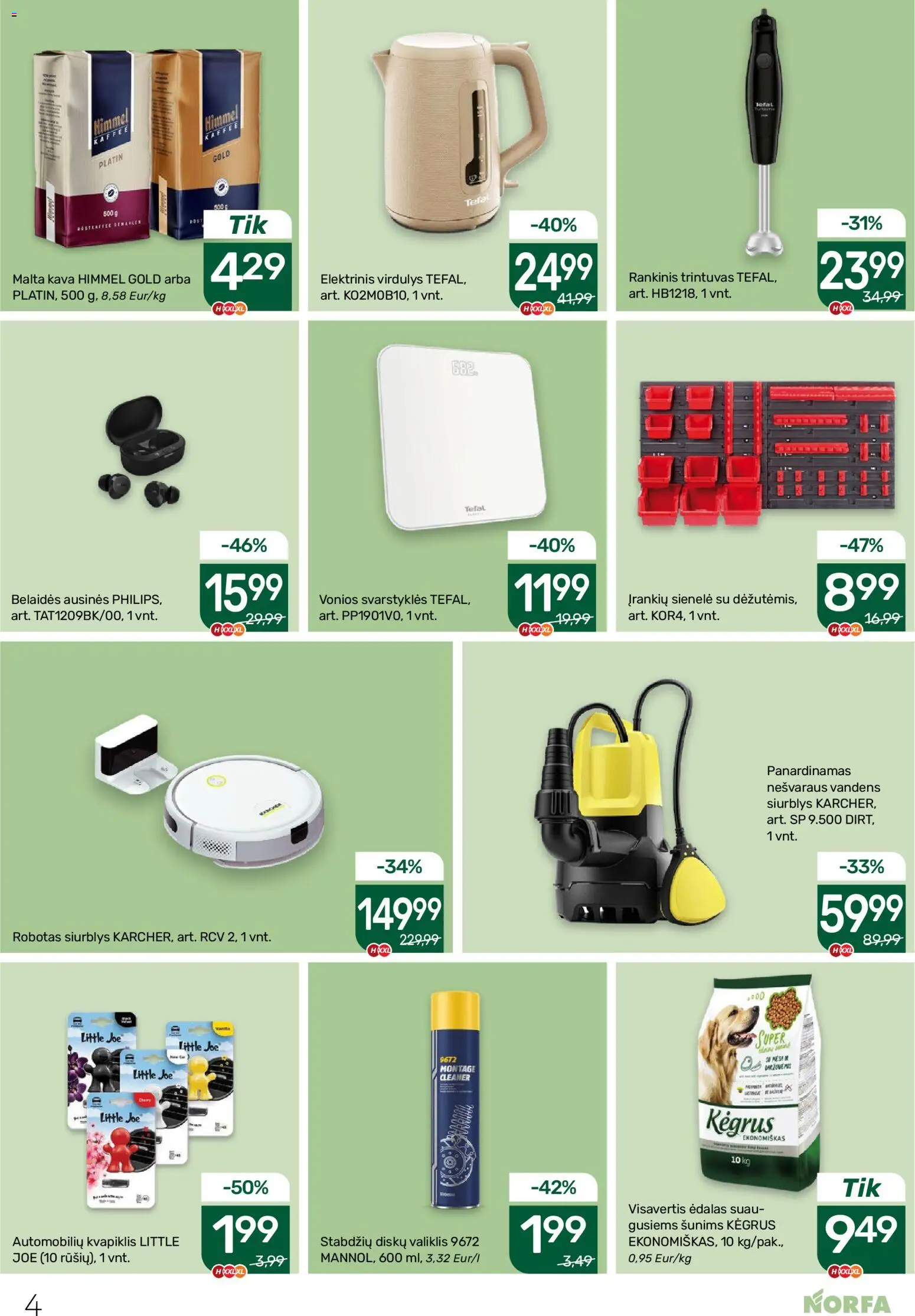NORFA akcijos nuo 19.03.2026 | Puslapis: 4 | Prekių: Robotas, Ausinės, Kava, Virdulys