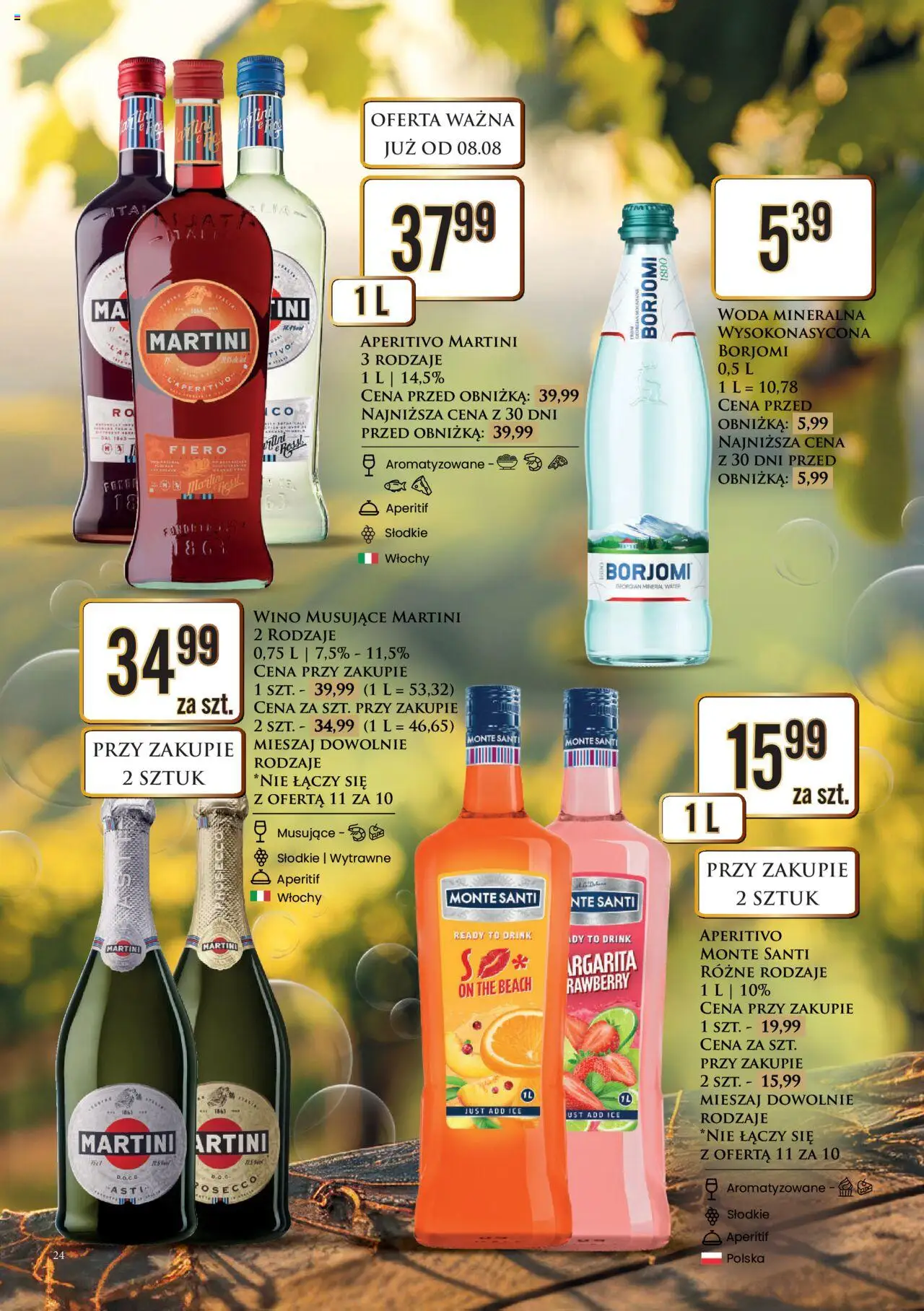 Dino Gazetka alkoholowa od 11.08.2025 | Strona: 24 | Produkty: Martini, Monte Santi, Wino, Woda