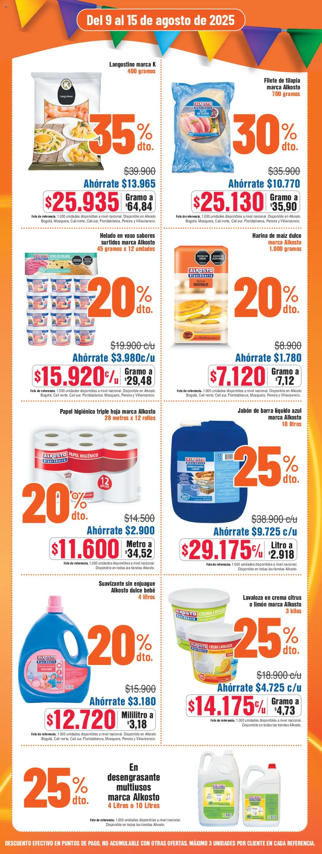 Alkosto folleto │ válido desde el 09.08.2025 | Página: 4 | Productos: Papel higienico, Vasos, Helado, Suavizante