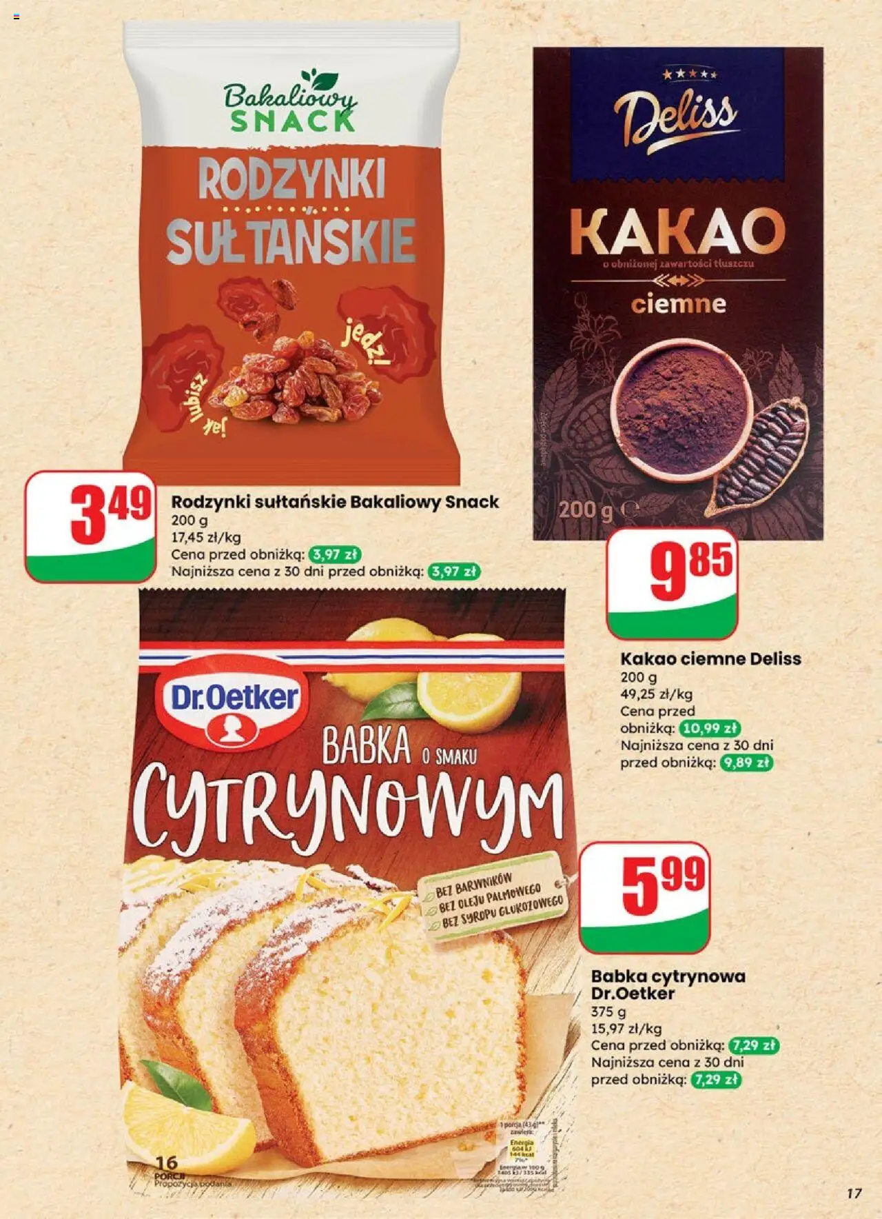 Dino Gazetka od 17.09.2025 | Strona: 17 | Produkty: Kakao, Babka, Rodzynki