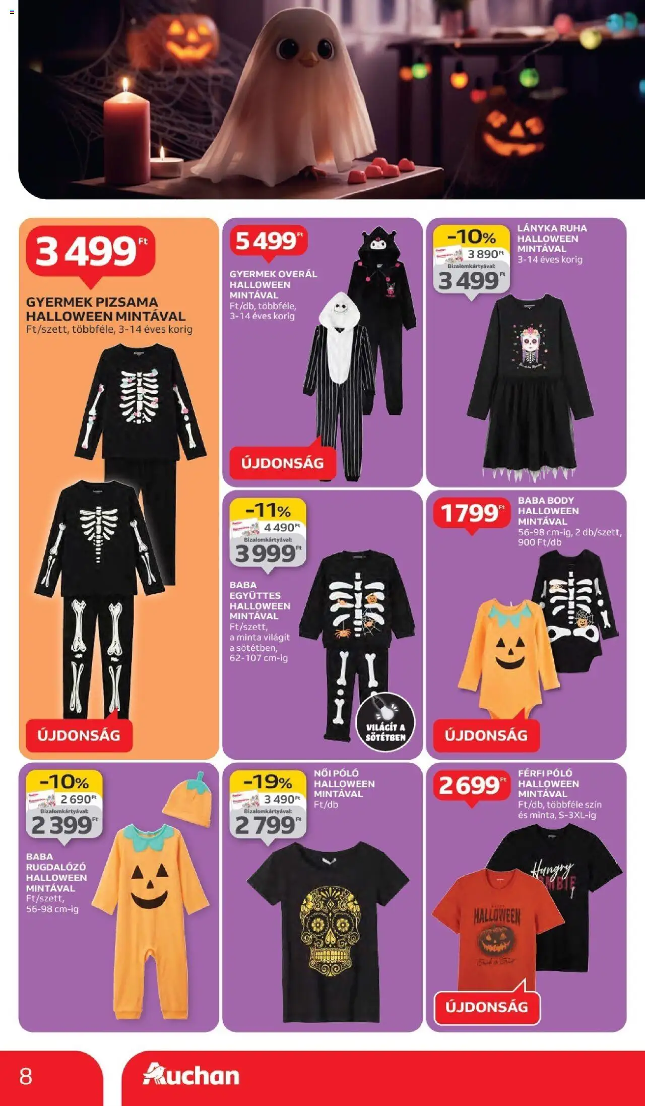 Auchan akciós ujság - amely érvényes a következő dátumtól: 02.10.2025 | Oldal: 8 | Termékek: Női póló, Ruha, Overál, Pizsama