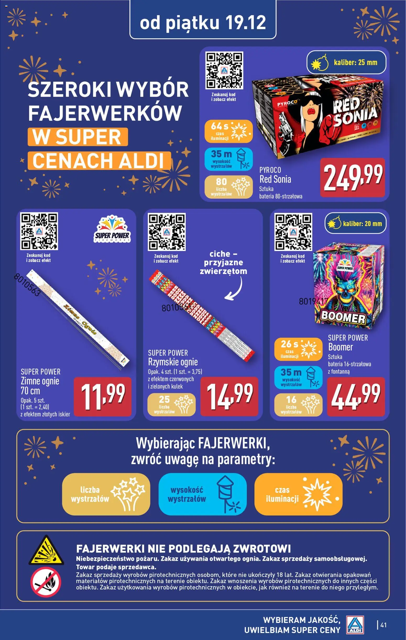 Aldi Gazetka od 15.12.2025 | Strona: 41 | Produkty: Fajerwerki, Bateria, Rzymskie ognie, Zimne ognie