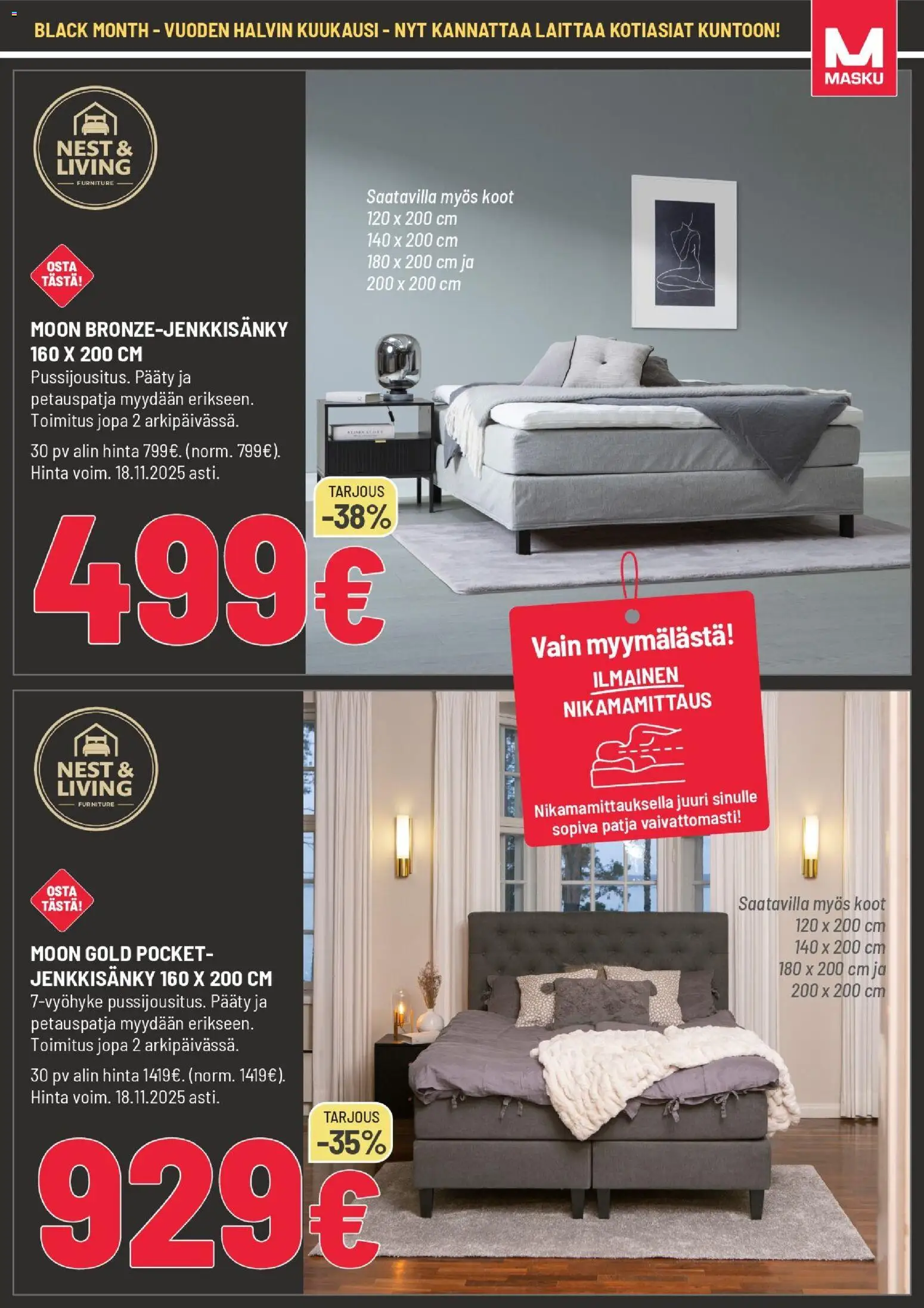 Masku - Black Friday – voimassa 06.11.2025 alkaen | Sivu: 11 | Tuotteet: Jenkkisänky, Patja, Petauspatja