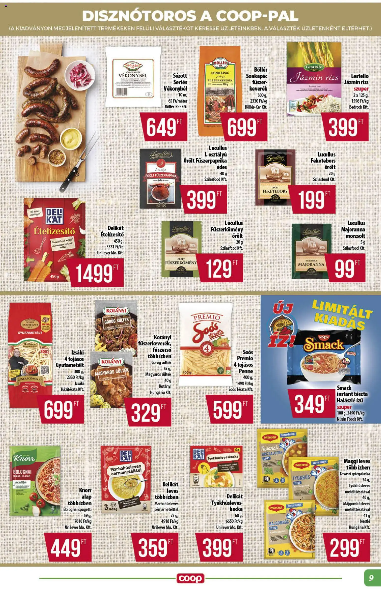 COOP akciós ujság - amely érvényes a következő dátumtól: 20.11.2025 | Oldal: 9 | Termékek: Fűszerkeverék, Rizs, Ételízesítő, Fűszer