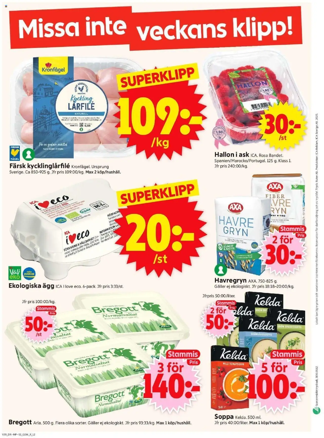 ICA Supermarket reklamblad aktuell från 22.09.2025 | Sida: 14 | Produkter: Galler, Bregott, Soppa, Kylskåp