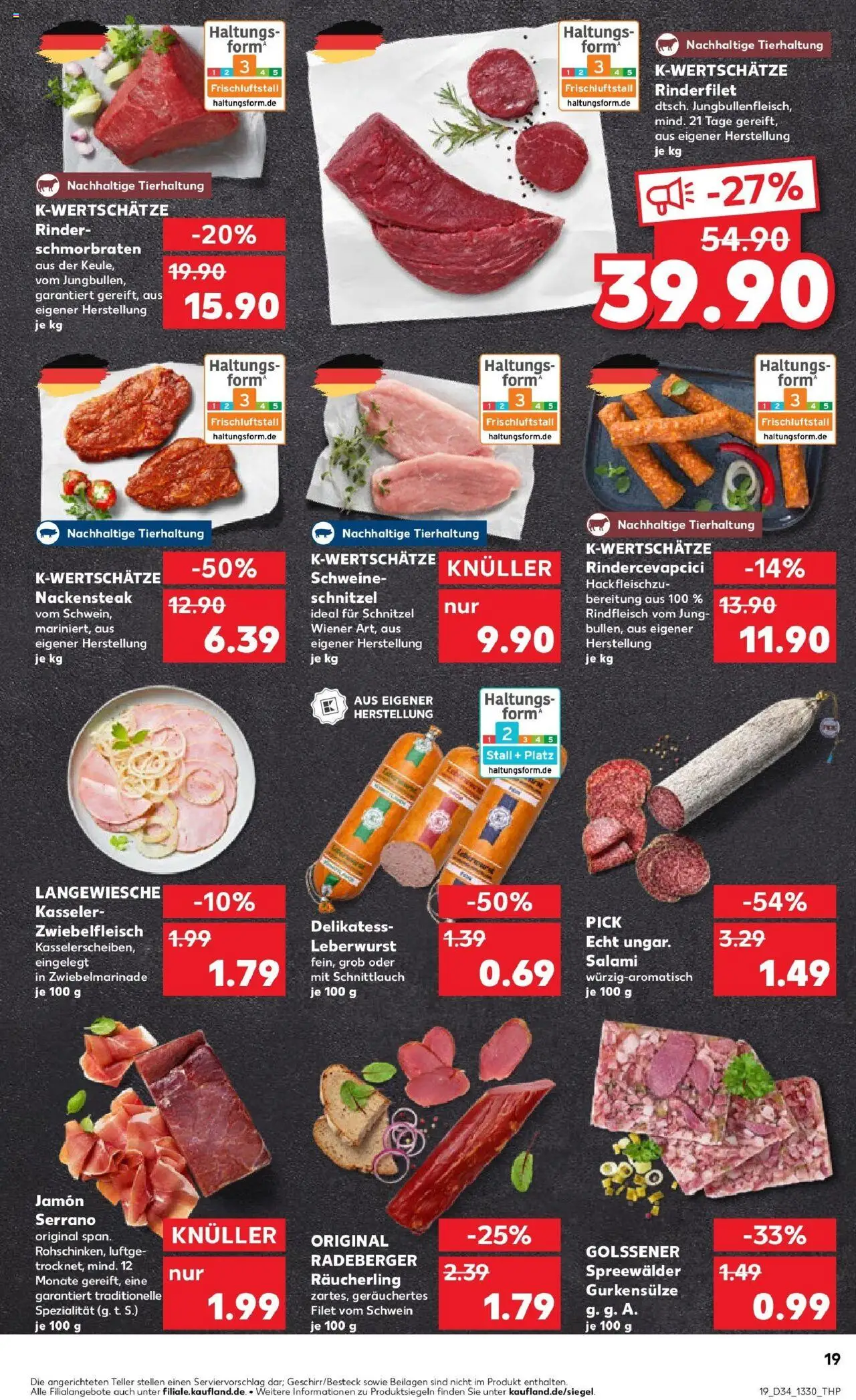 Kaufland prospekt Remscheid	 - gültig ab dem 21.08.2025 | Seite: 19 | Produkte: Rinderfilet, Schnitzel, Salami, Rindfleisch